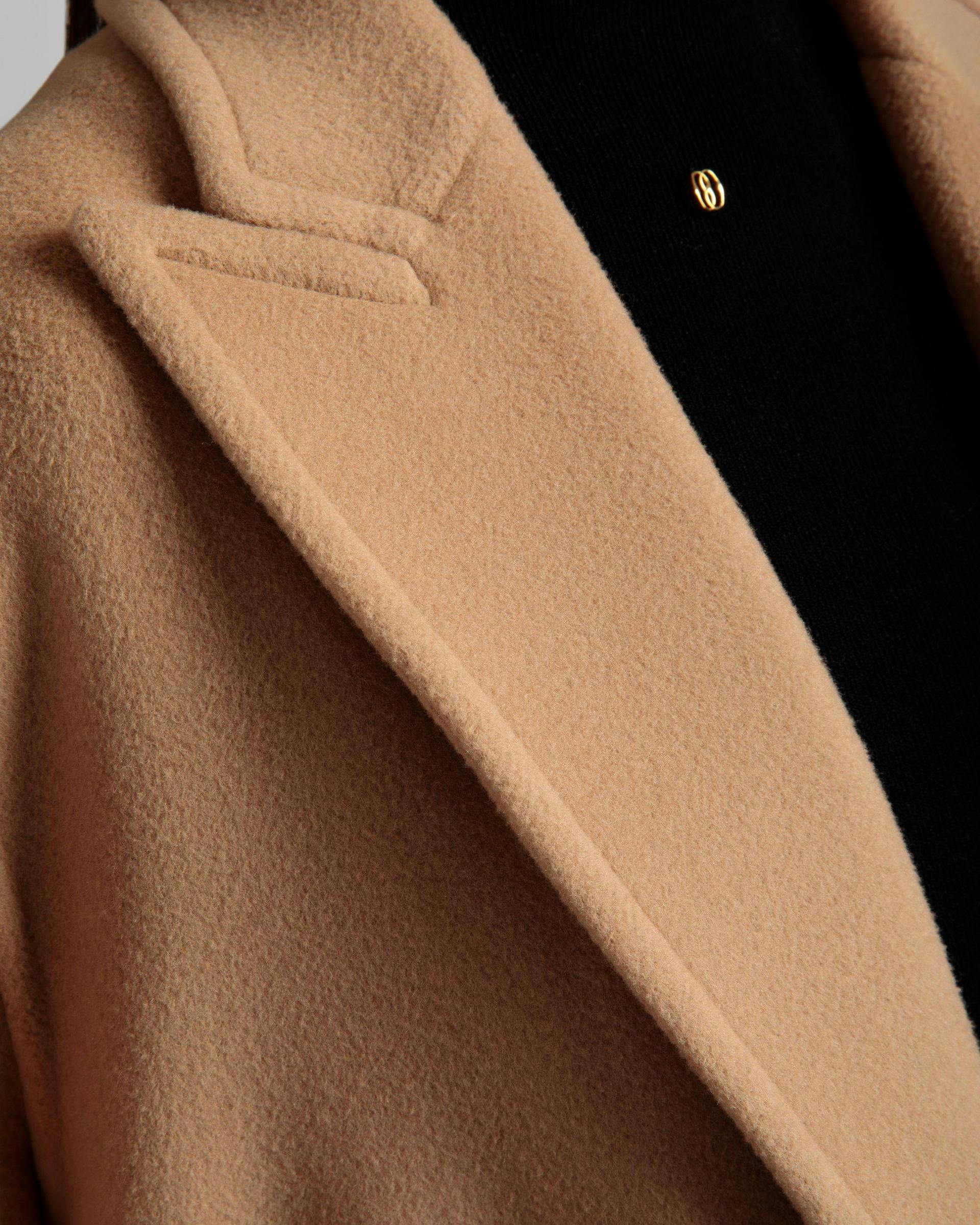 Women's Single-Breasted Coat In Camel Cashmere Wool Mix | Bally | On Model Detail