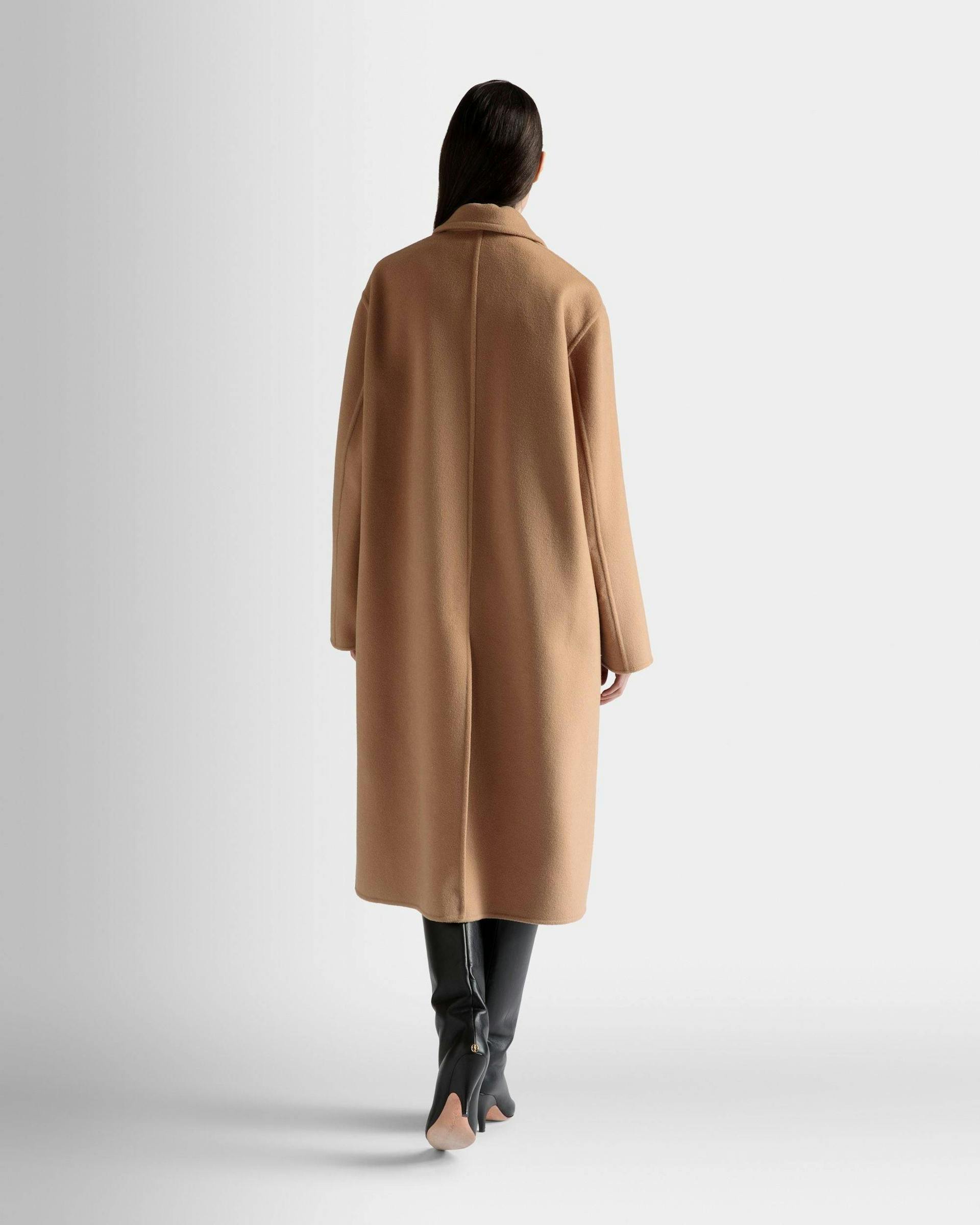 Women's Single-Breasted Coat In Camel Cashmere Wool Mix | Bally | On Model Back