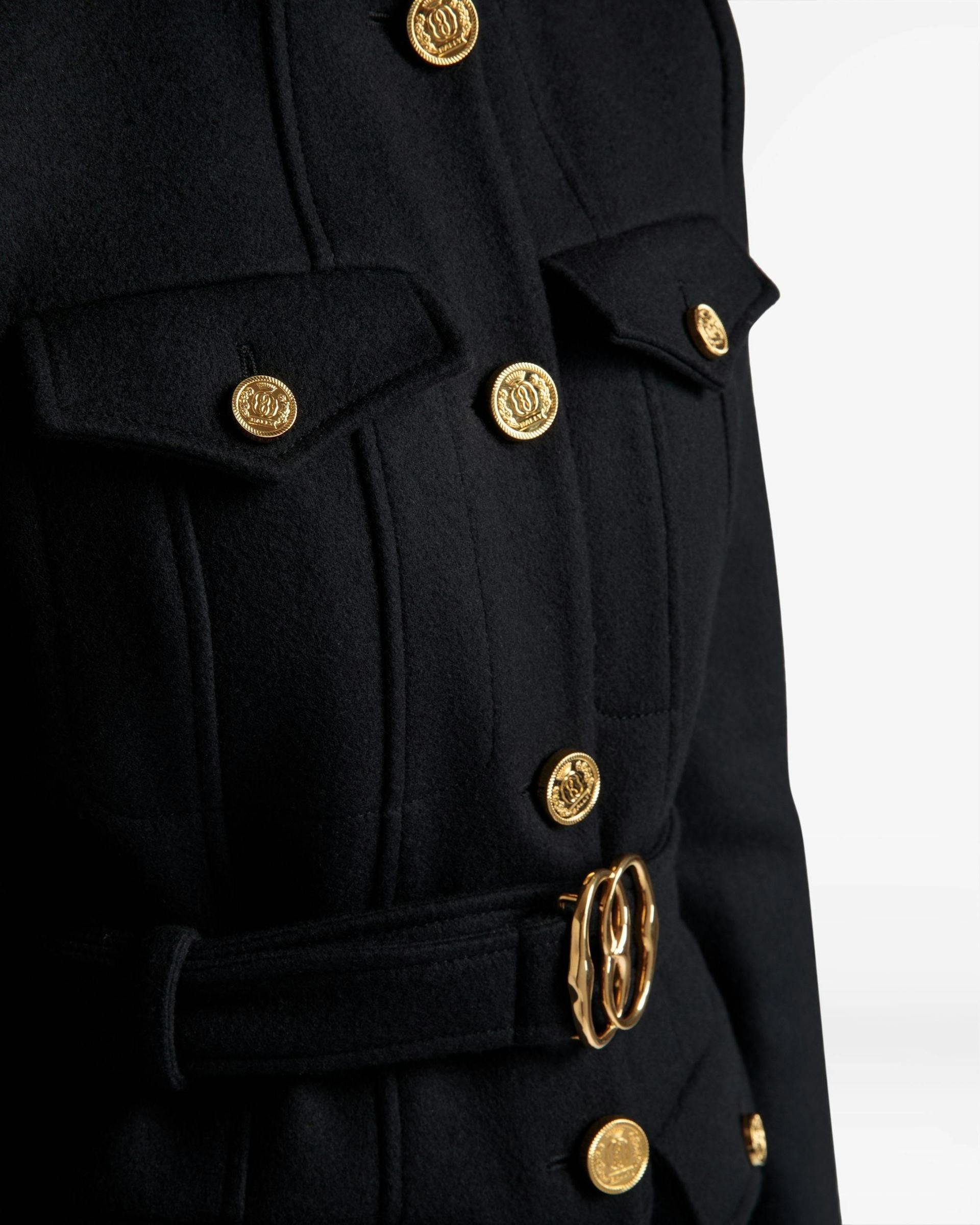 Women's Belted Jacket In Navy Wool | Bally | On Model Detail