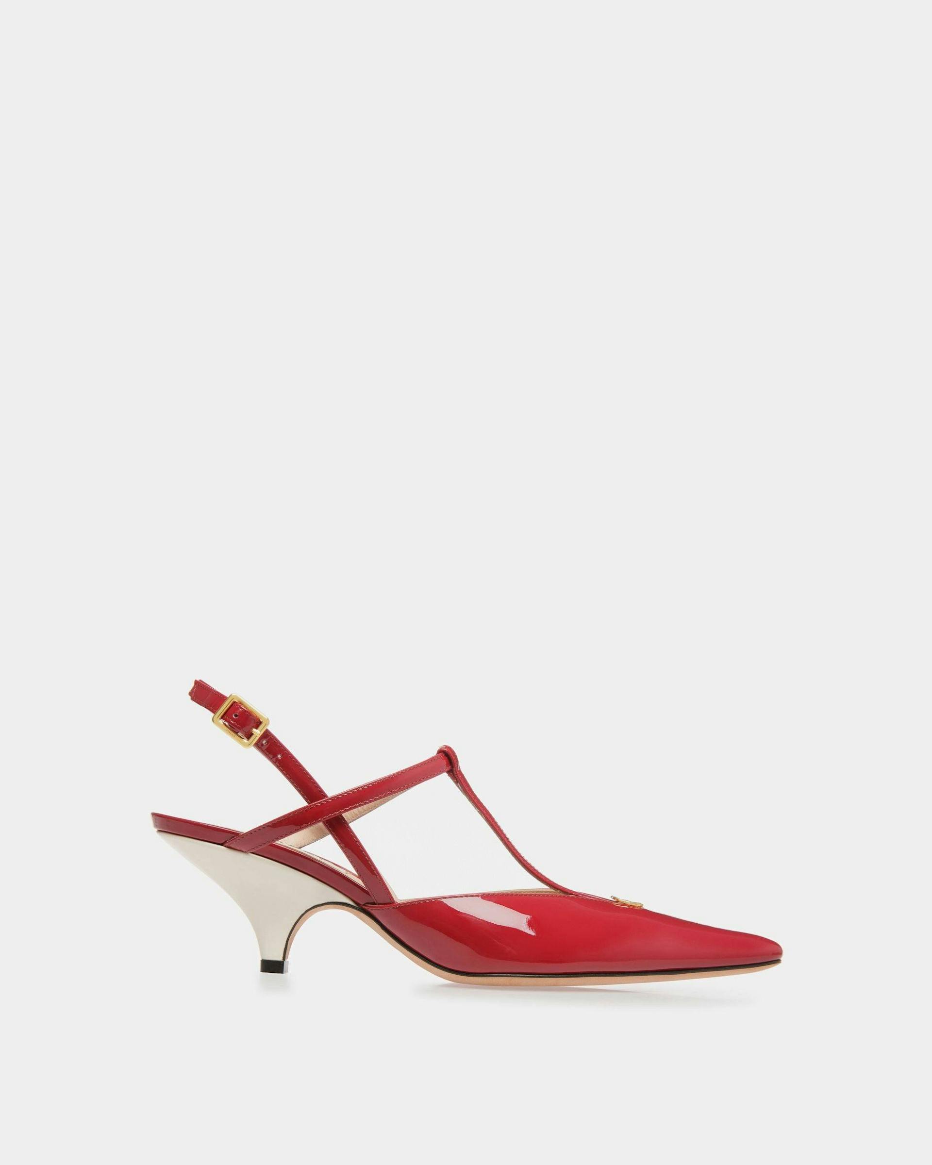 Women's Katy Sling Pump In Ruby Red And Bone Leather | Bally | Still Life Side