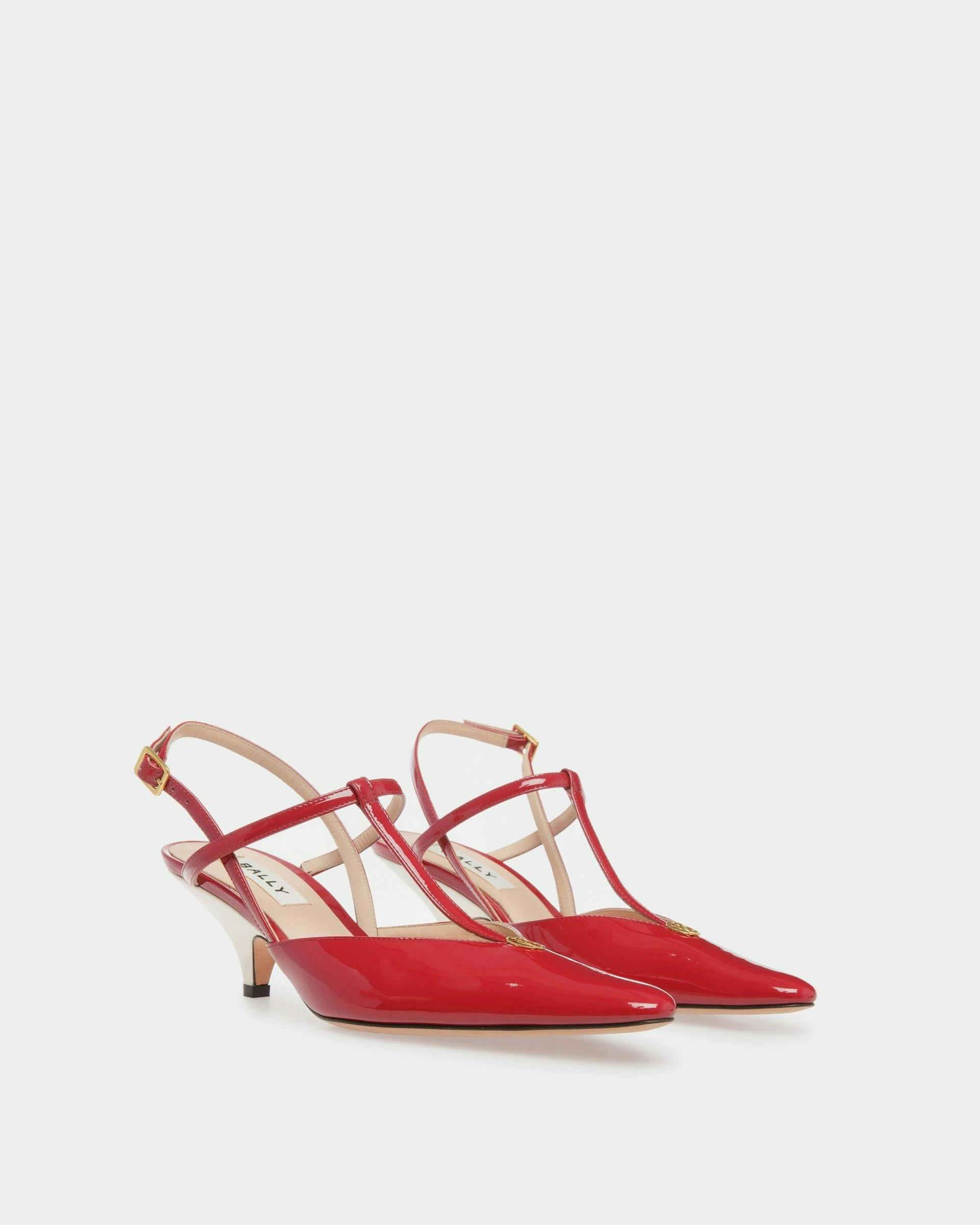 Women's Katy Sling Pump In Ruby Red And Bone Leather | Bally | Still Life 3/4 Front