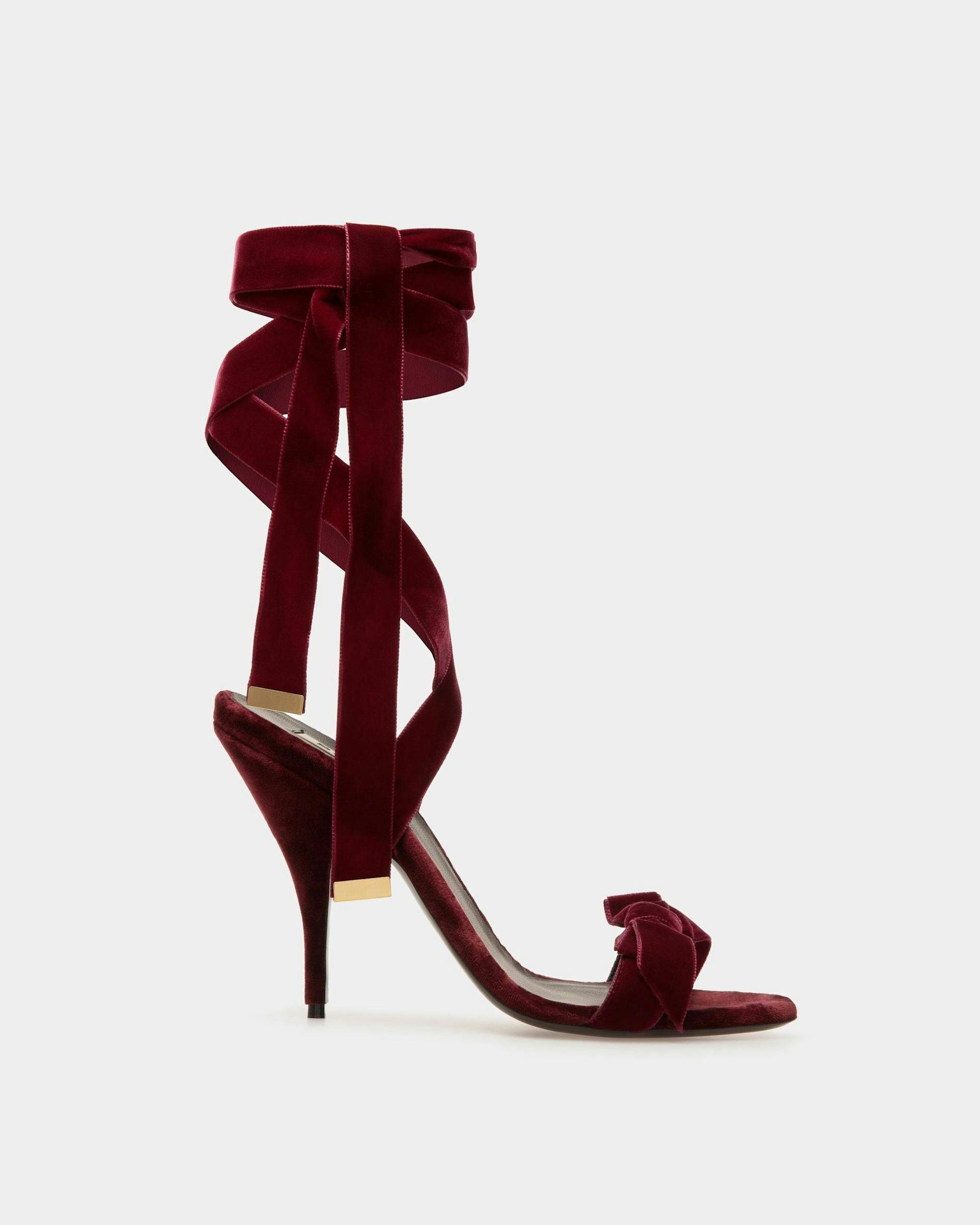Women's Annita Heeled Sandals In Burgundy Velvet | Bally | Still Life Side