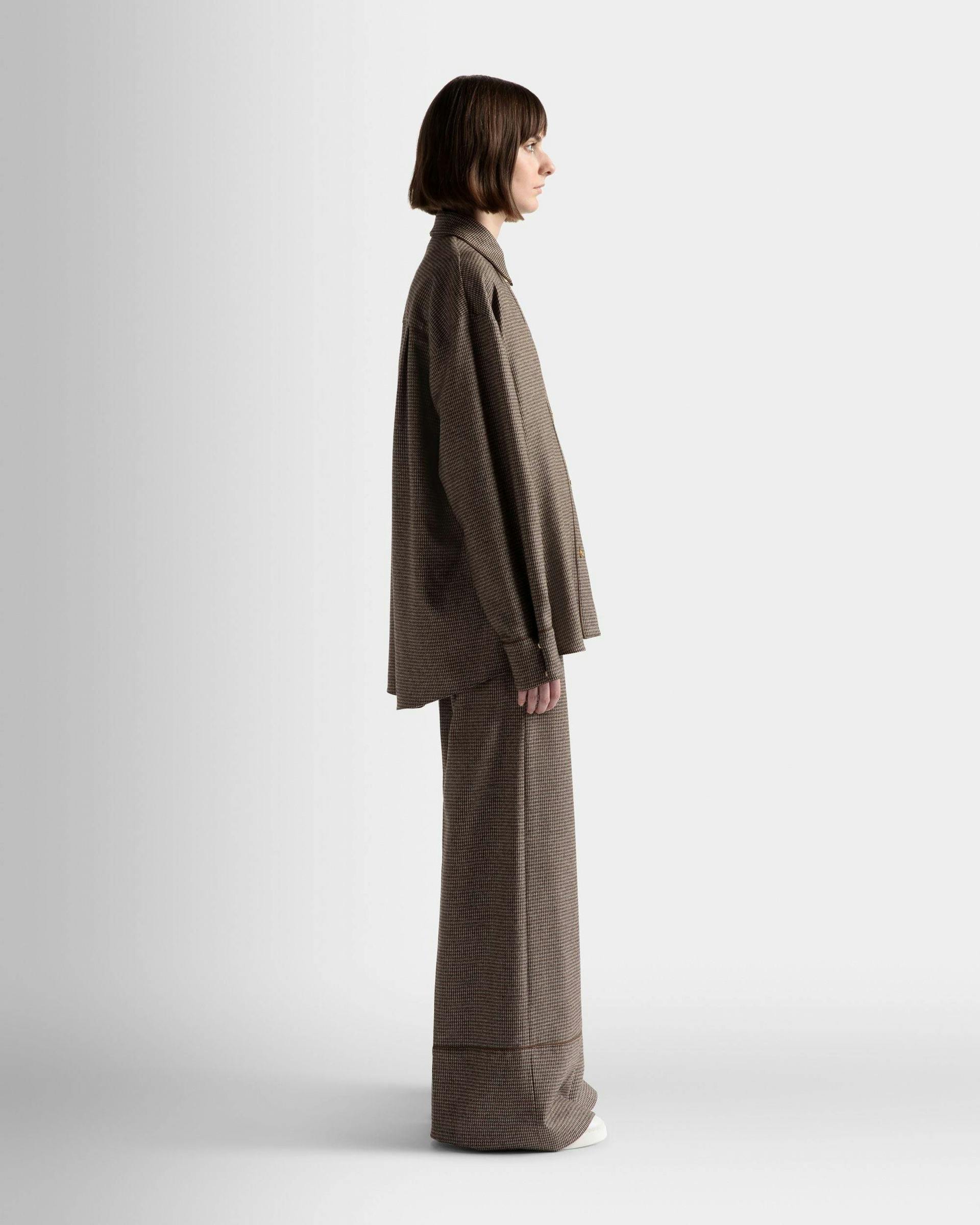 Women's Dogtooth Shirt In Desert Wool | Bally | On Model 3/4 Front