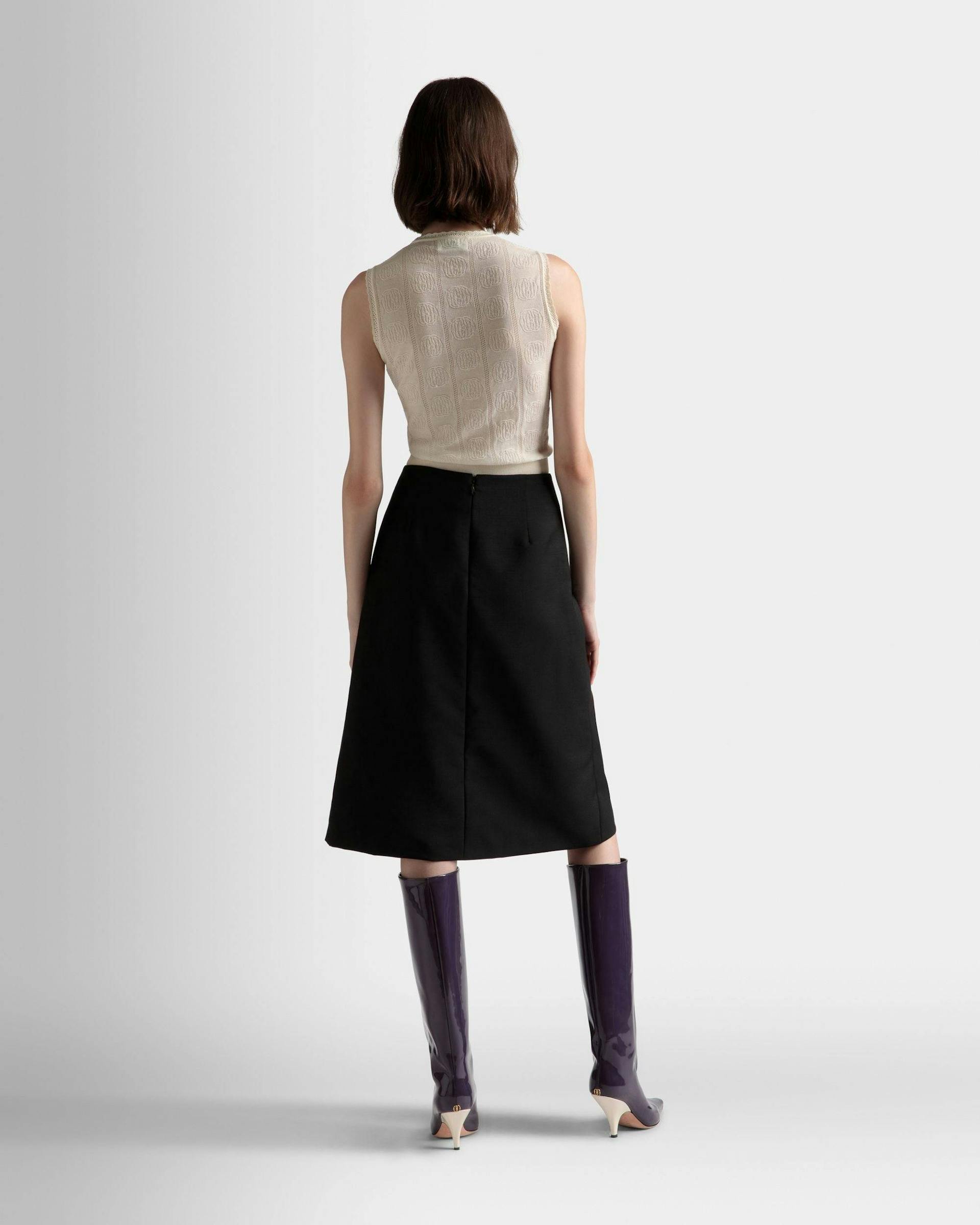 Women's Knee Length Wrap Skirt In Black Mohair Wool Mix | Bally | On Model Back