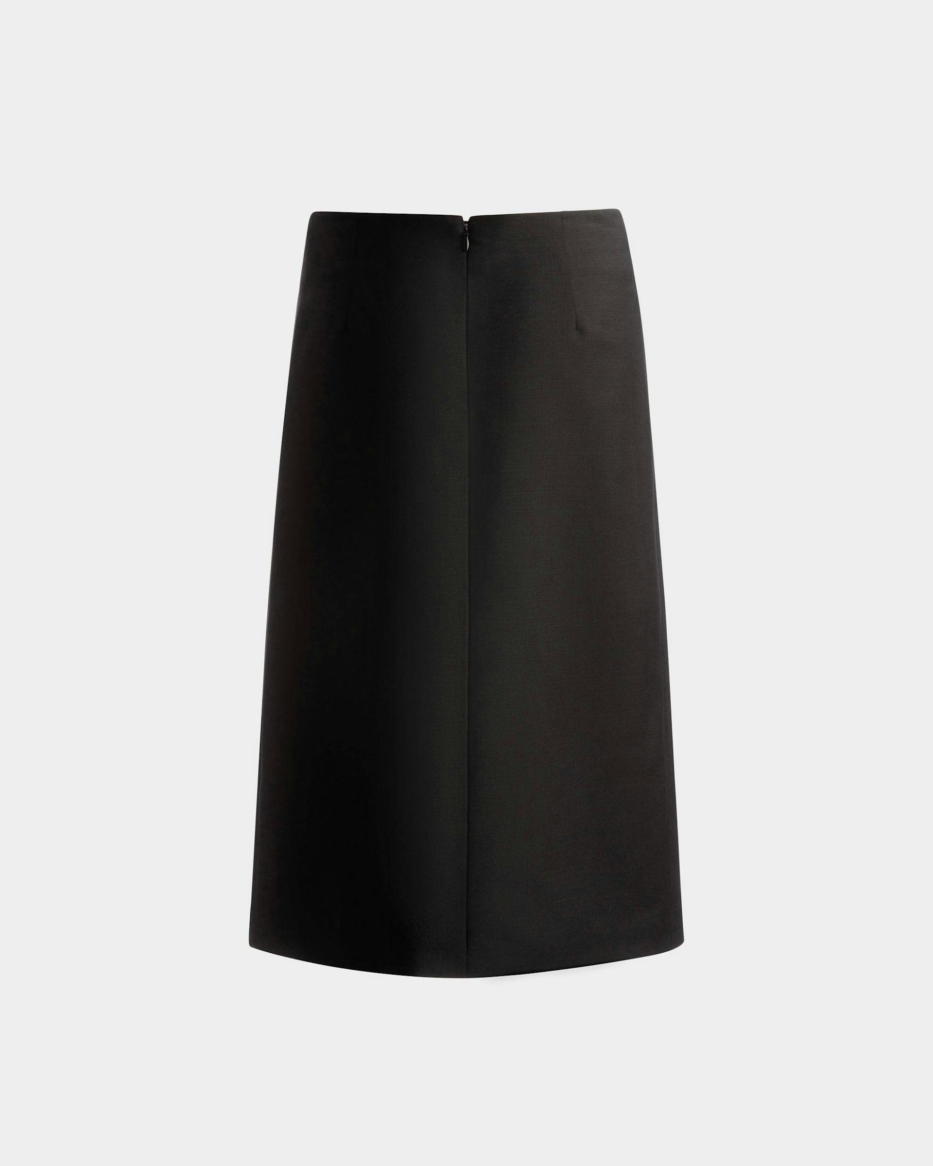 Women's Knee Length Wrap Skirt In Black Mohair Wool Mix | Bally | Still Life Back