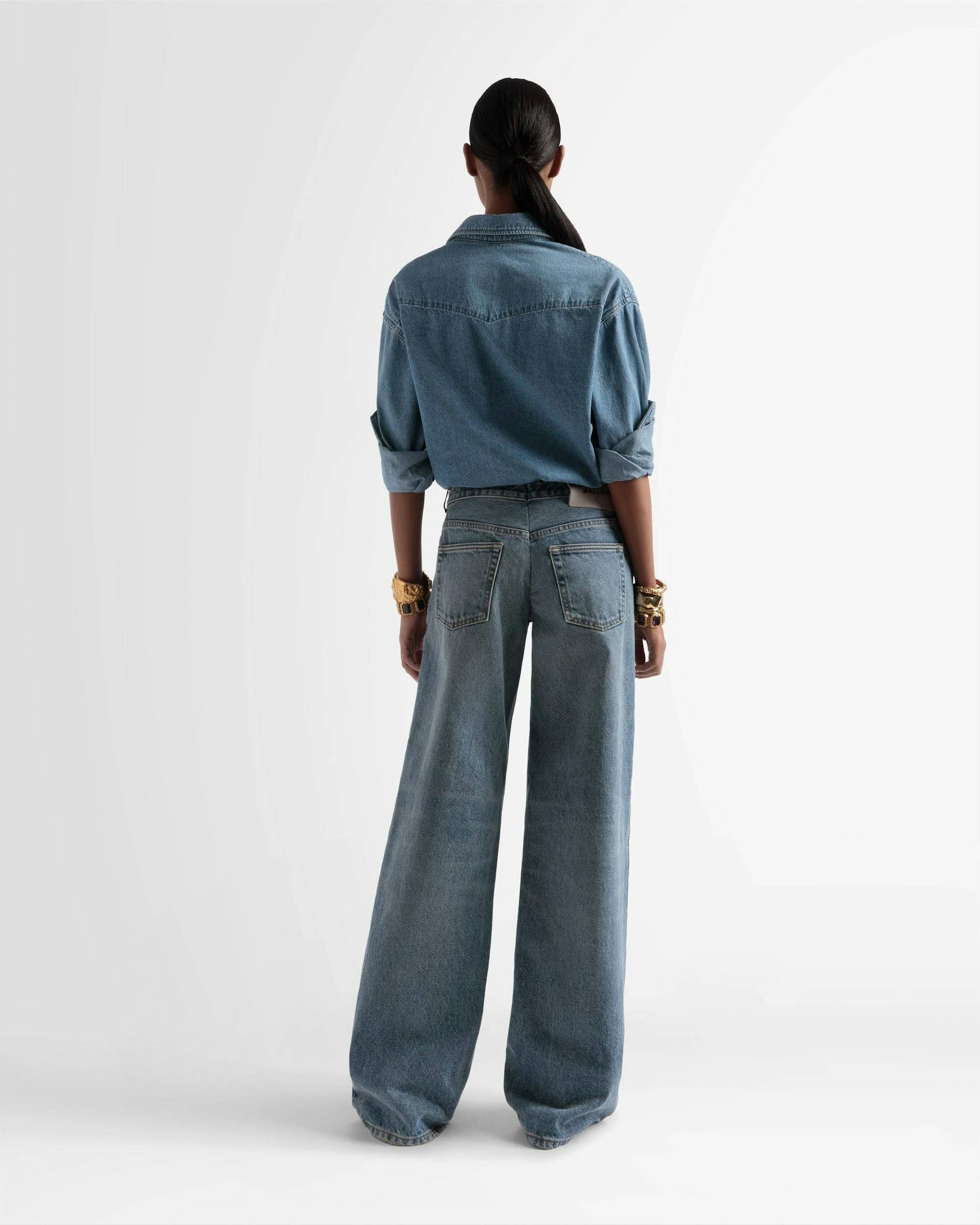 Pantalon Large Denim En Indigo - Femme - Bally - 05
