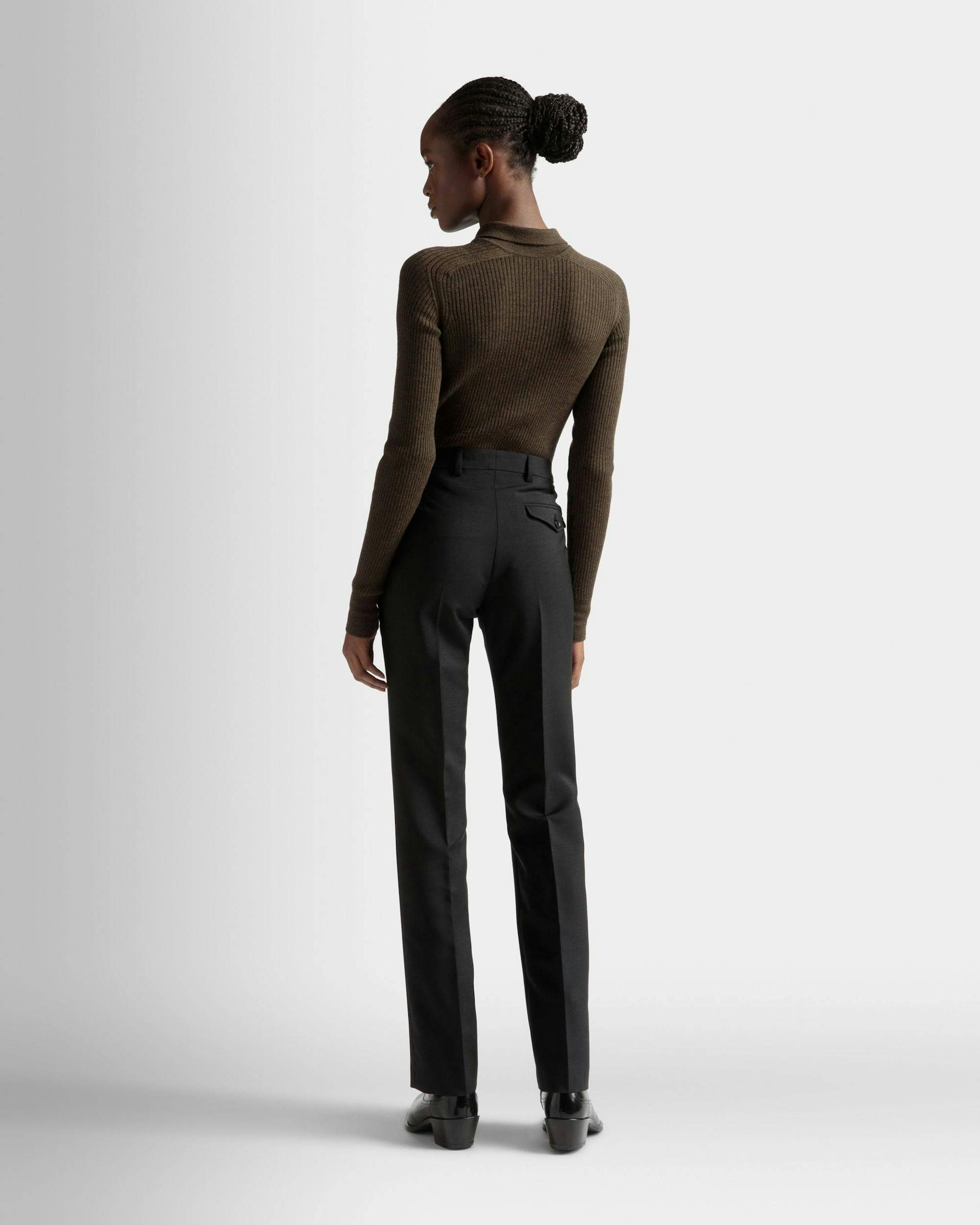 Women's Tailored Straight Leg Pants In Black Mohair Wool Mix | Bally | On Model Back