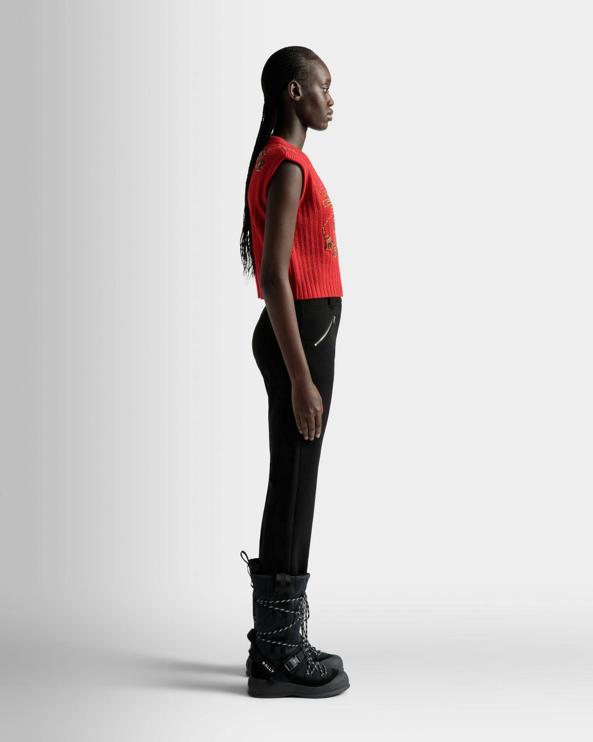 Women's Stretch Pants In Black | Bally | On Model 3/4 Front