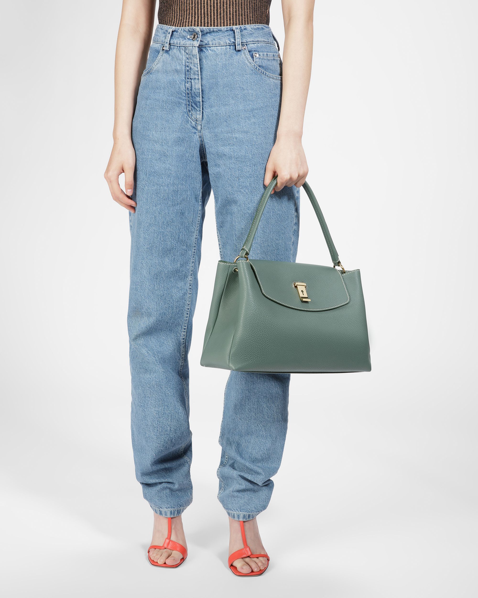 Layka Sac À Poignée Supérieure En Cuir Vert Sauge - Femme - Bally - 07