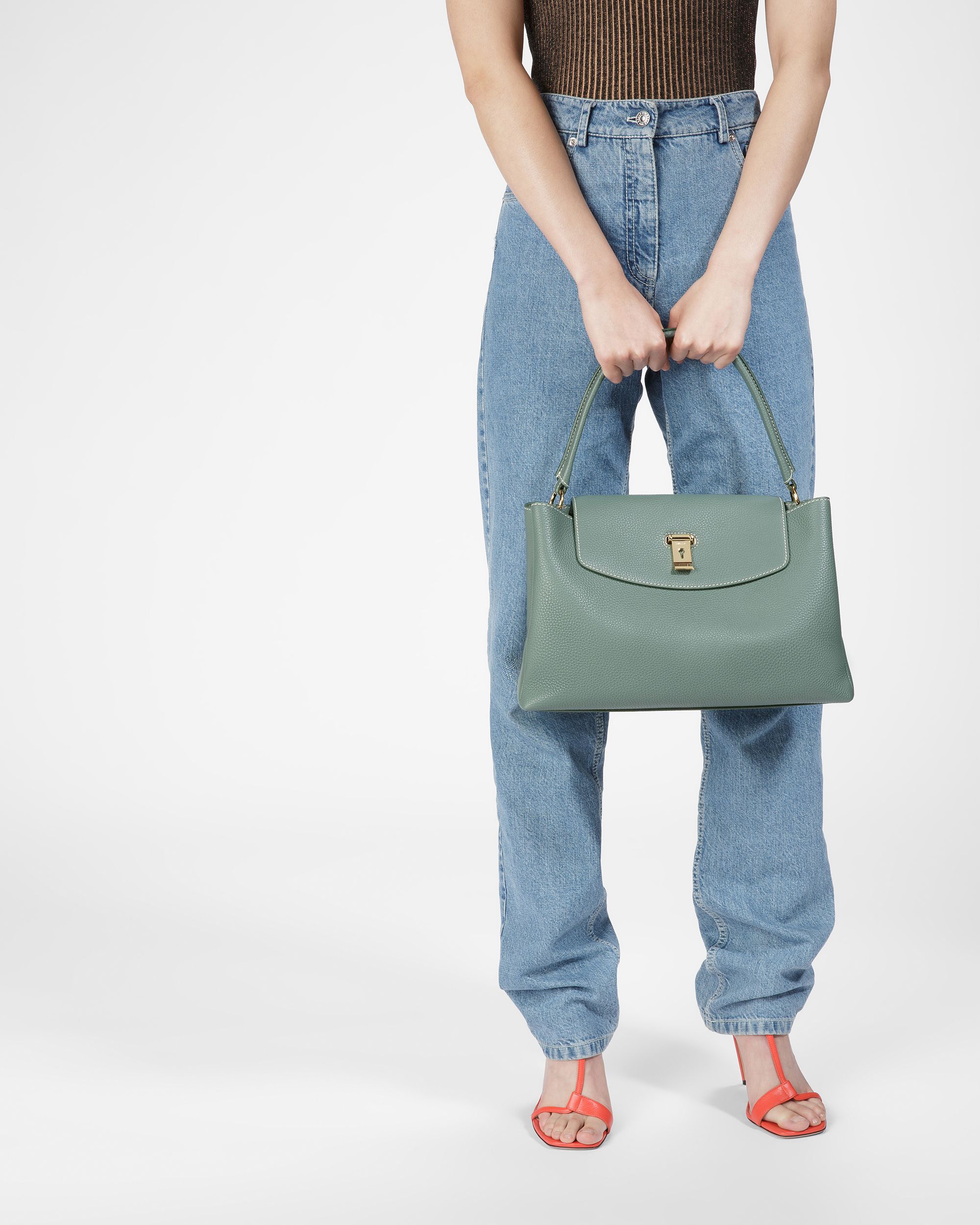 Layka Sac À Poignée Supérieure En Cuir Vert Sauge - Femme - Bally - 08
