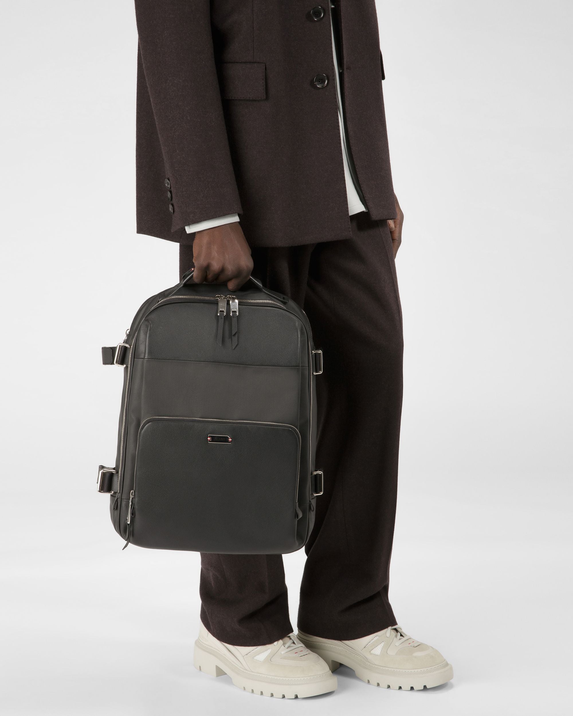 Veltan Sac À Dos Noir En Toile Enduite Et Cuir - Homme - Bally - 06