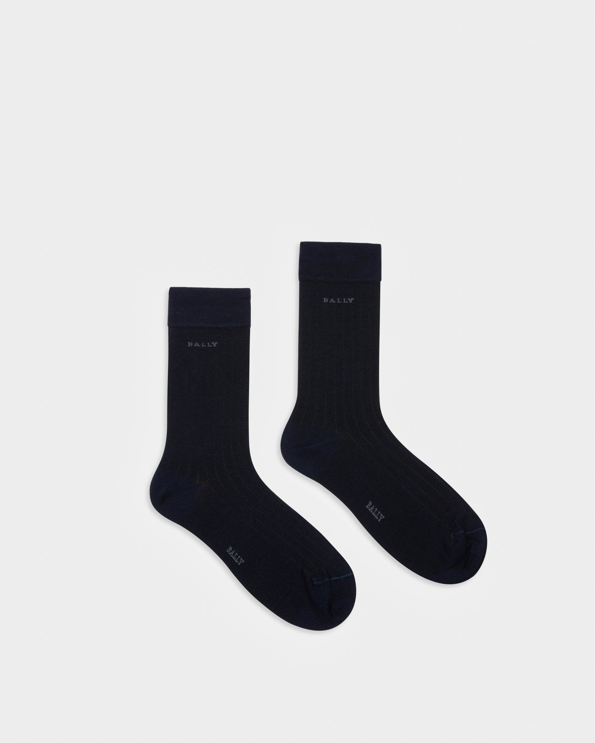 Chaussettes En Coton Mélangé Bleu Marine - Homme - Bally - 01