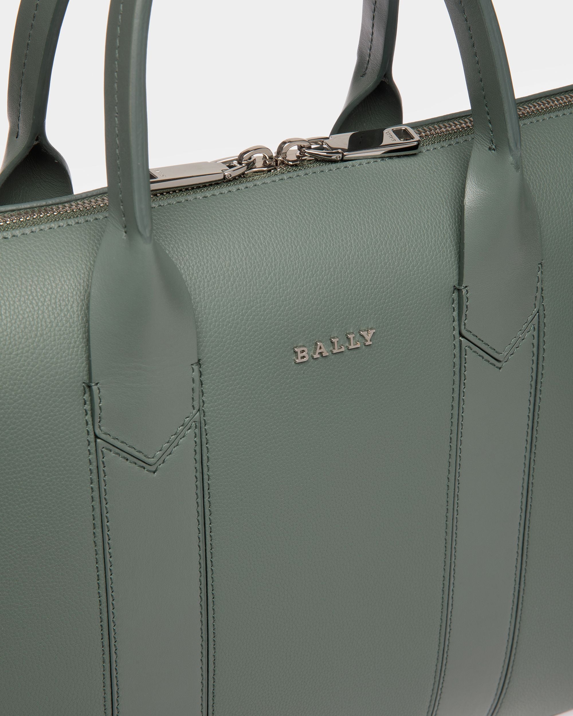 Elter Sac Professionnel En Cuir Vert Sauge Et Palladium - Homme - Bally - 03