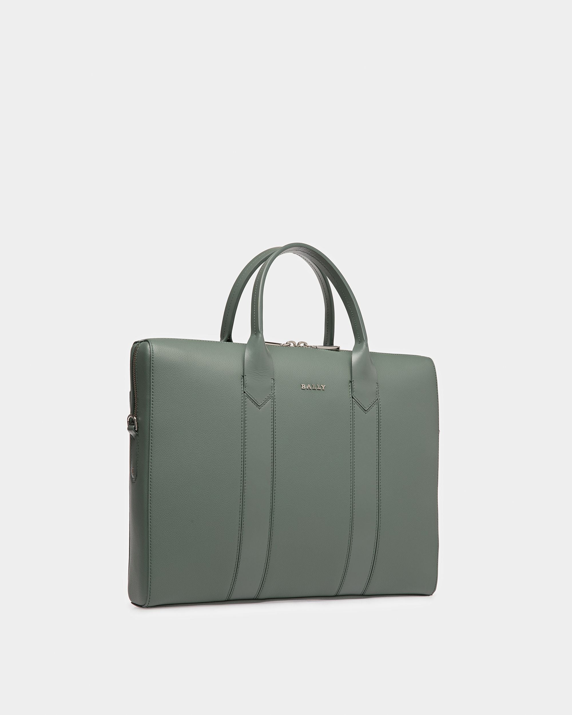 Elter Sac Professionnel En Cuir Vert Sauge Et Palladium - Homme - Bally - 05