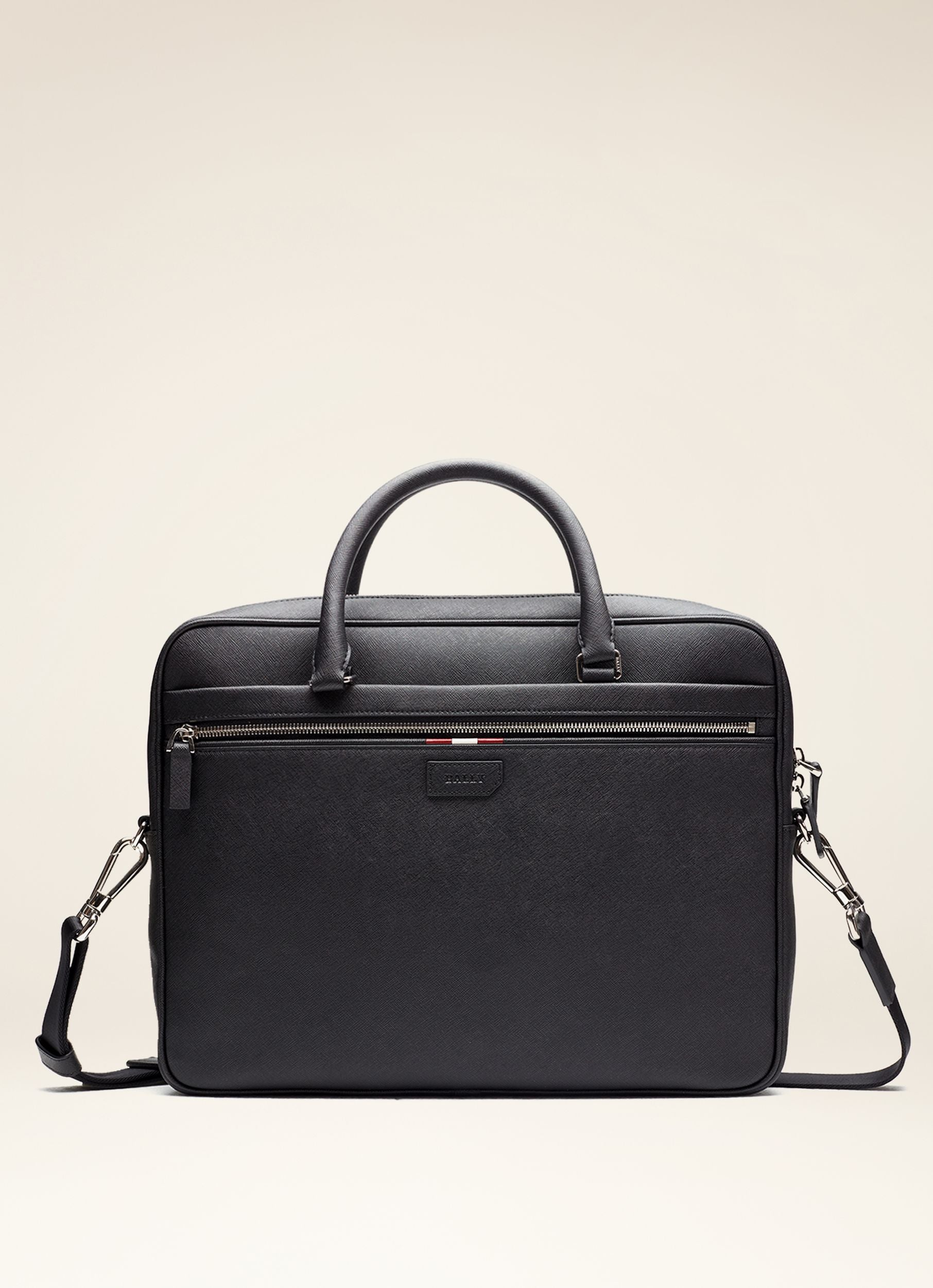 Men's Black Leather Business Bag - Homme - Bally - 01