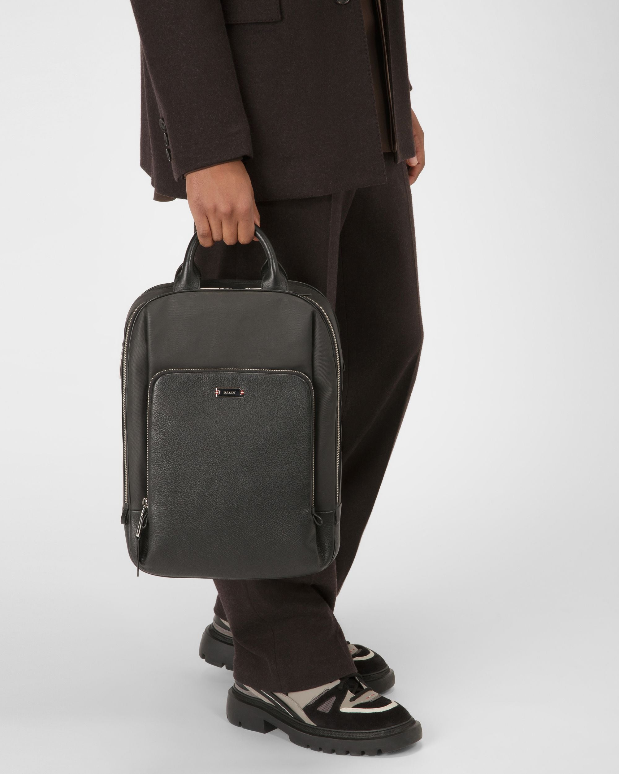 Veltio Sac À Dos Noir En Toile Enduite Et Cuir - Homme - Bally - 02