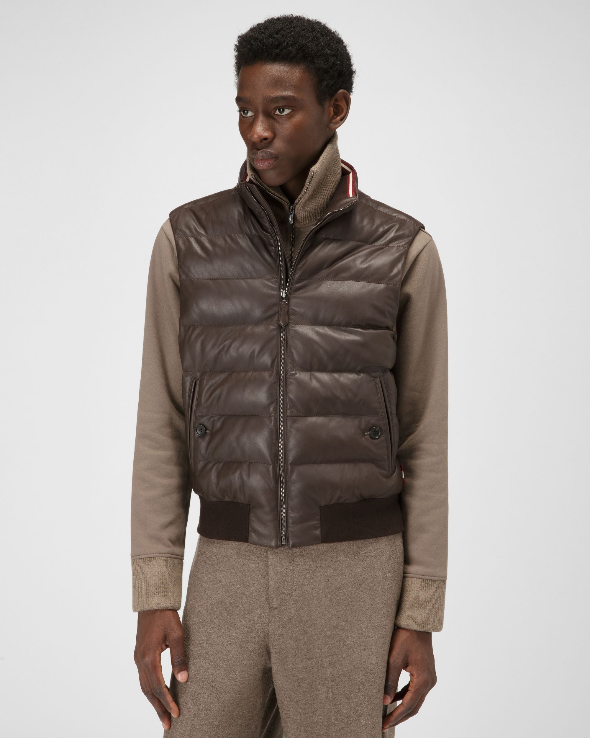 Blouson En Cuir Marron Ébène - Homme - Bally - 03