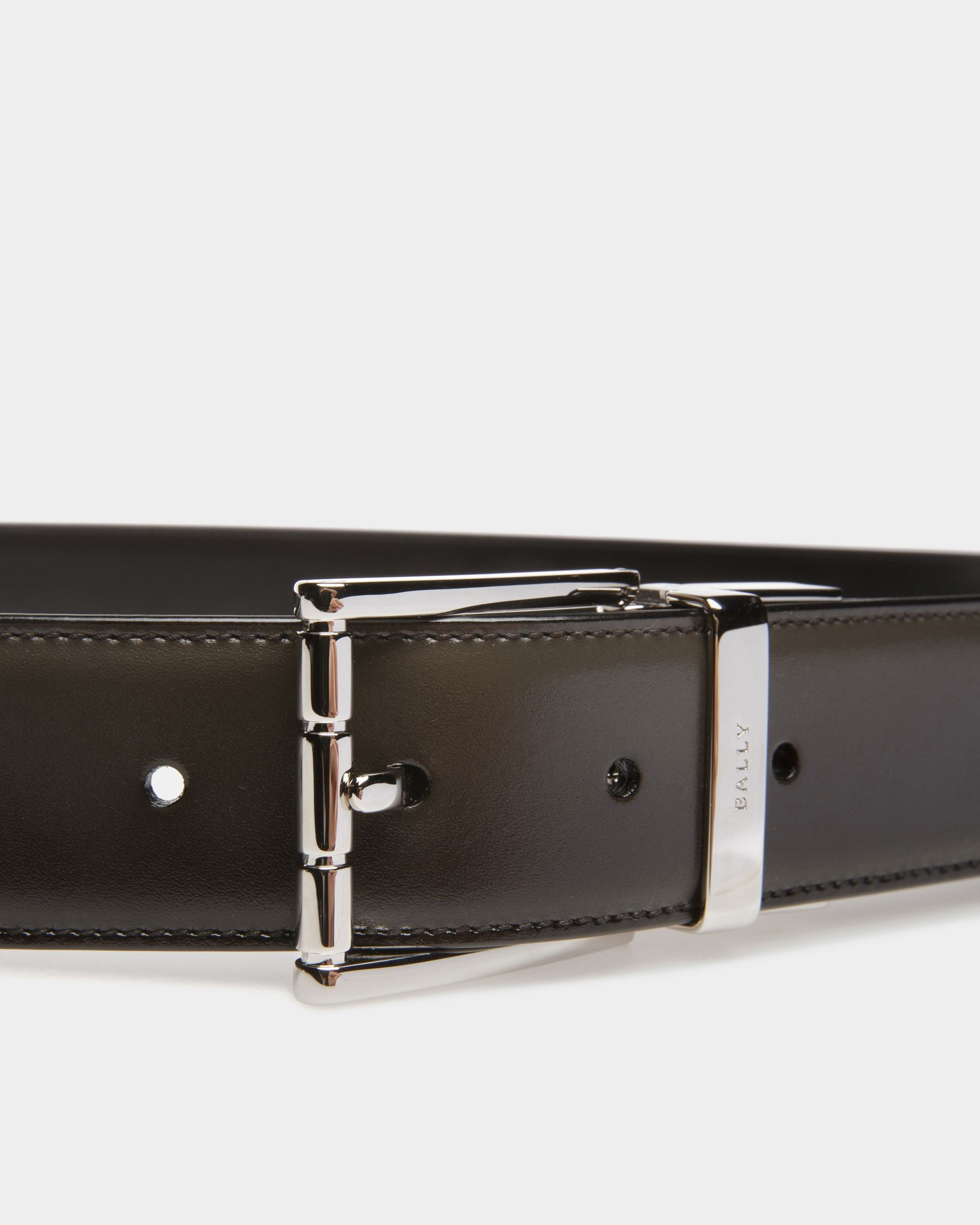 Astor Ceinture 35 Mm En Cuir Vert Militaire Et Noir - Homme - Bally - 03