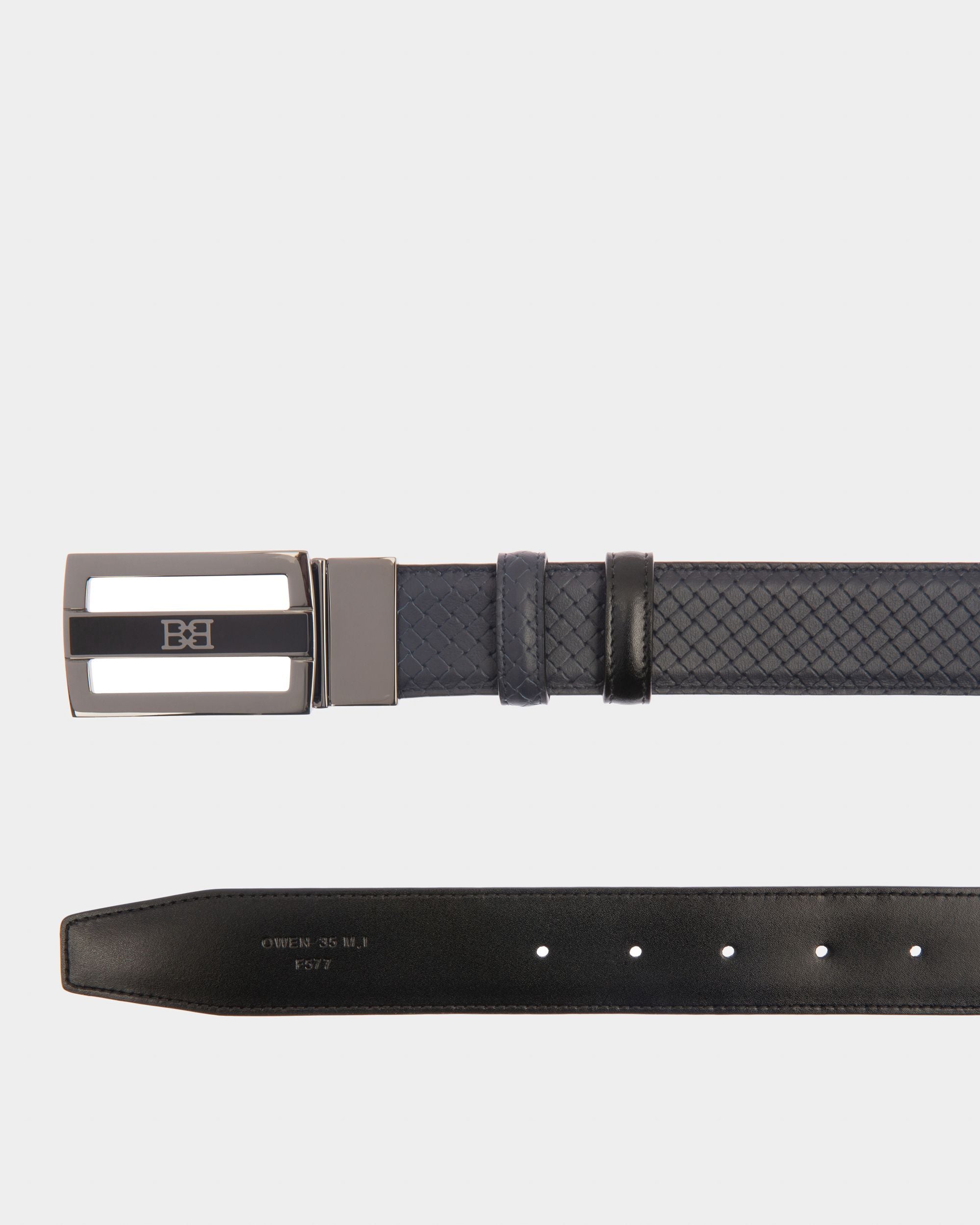 Owen Ceinture 35 Mm En Cuir Bleu Marine Et Noir - Homme - Bally - 02