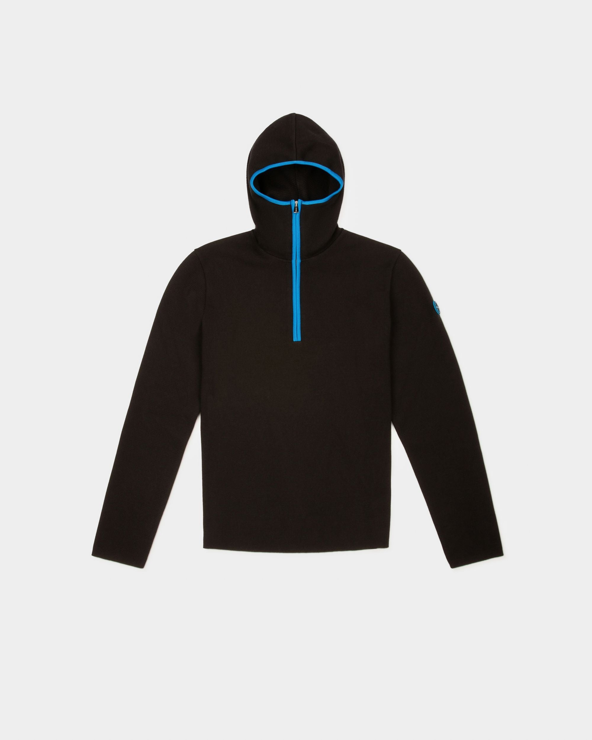 Pull À Capuche Thermique En Laine Mérinos Mélangée Noire - Homme - Bally - 01