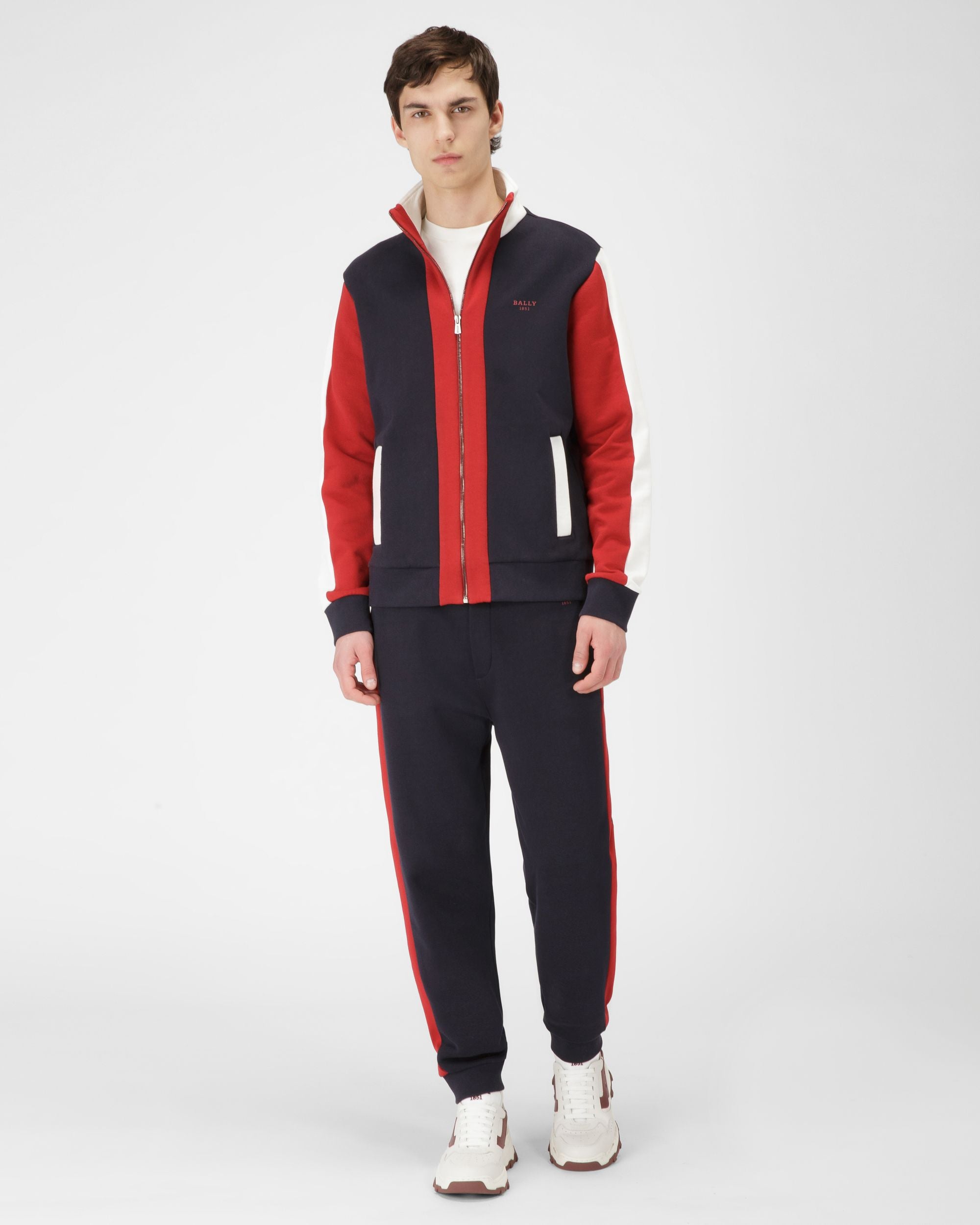 Pantalon De Survêtement En Coton Technique Bleu Marine Et Rouge Bally - Homme - Bally - 02