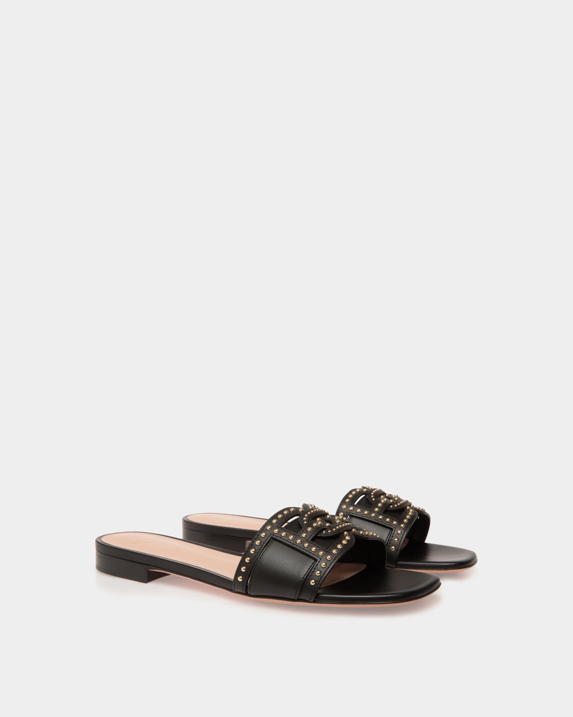 Elisie Flat Sandals In Black Leather - Femme - Bally - 02