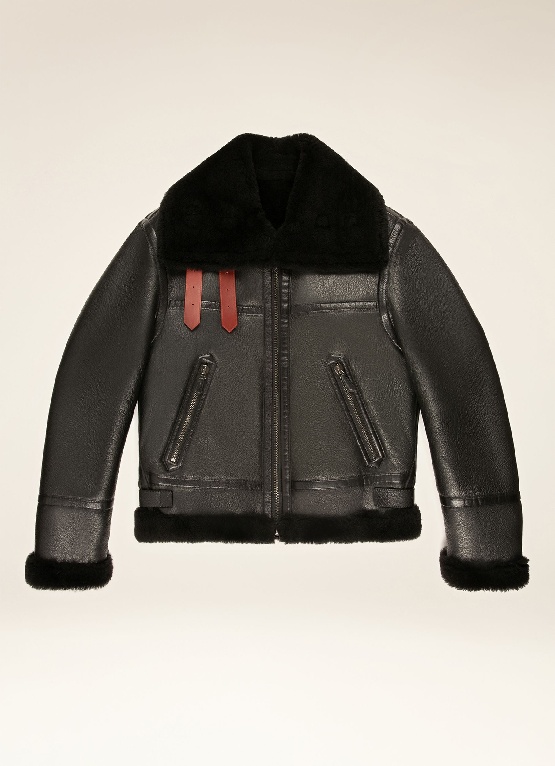 Veste Motard En Shearling Et Cuir Noir - Homme - Bally - 01