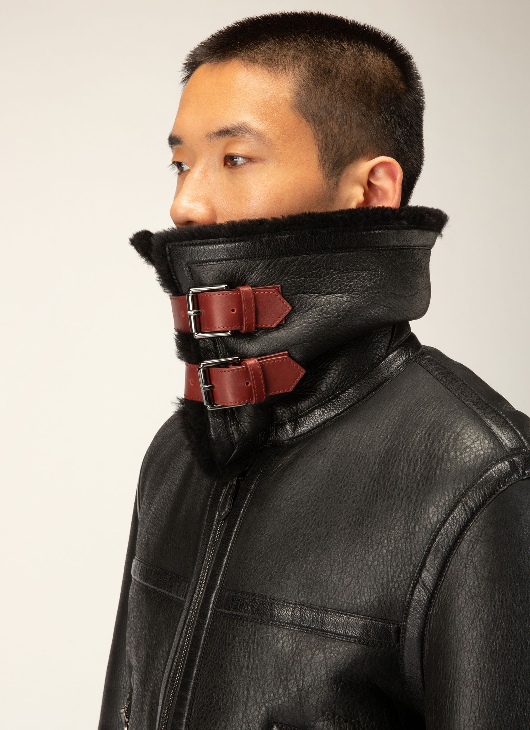 Veste Motard En Shearling Et Cuir Noir - Homme - Bally - 02
