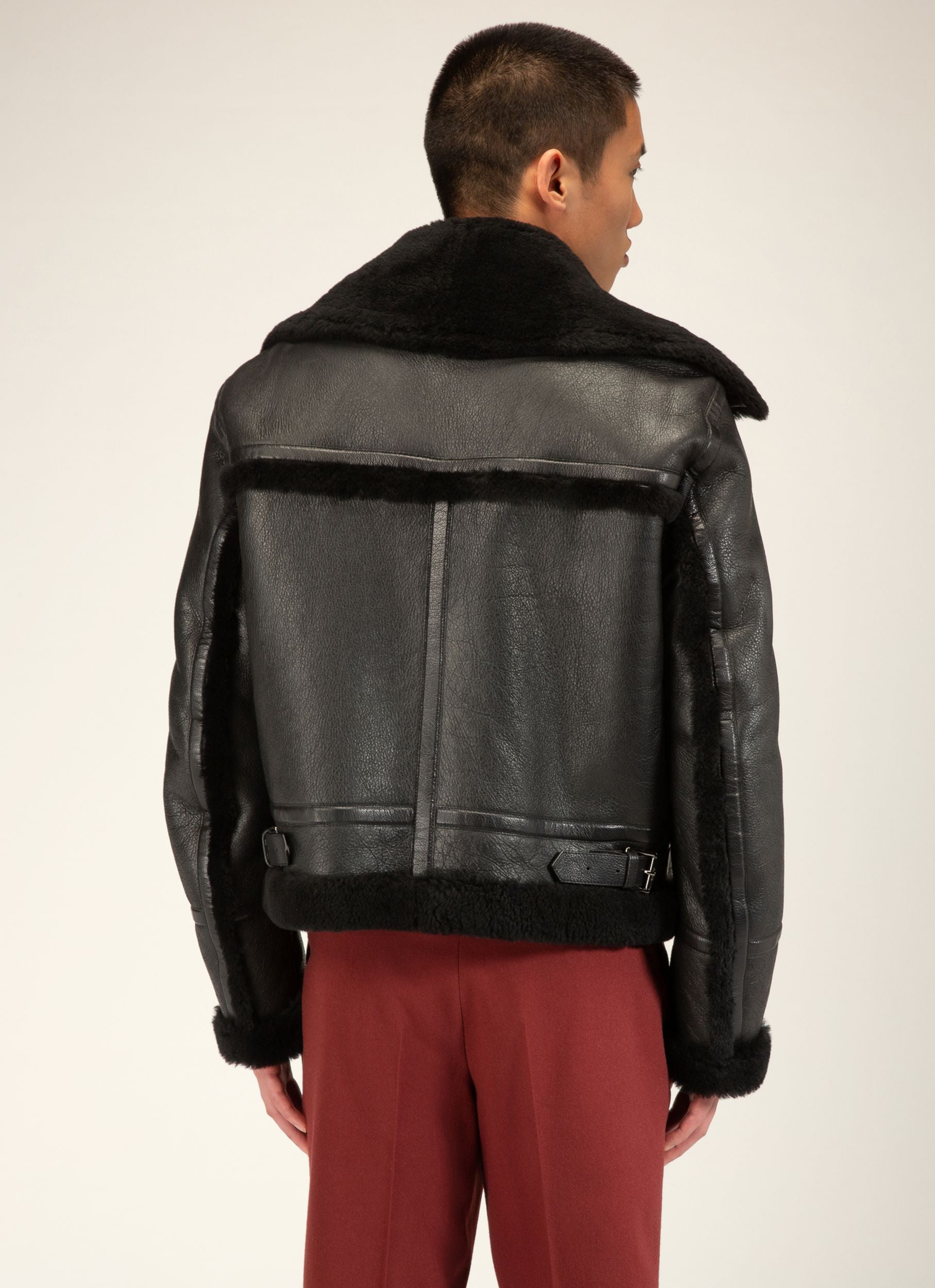 Veste Motard En Shearling Et Cuir Noir - Homme - Bally - 04