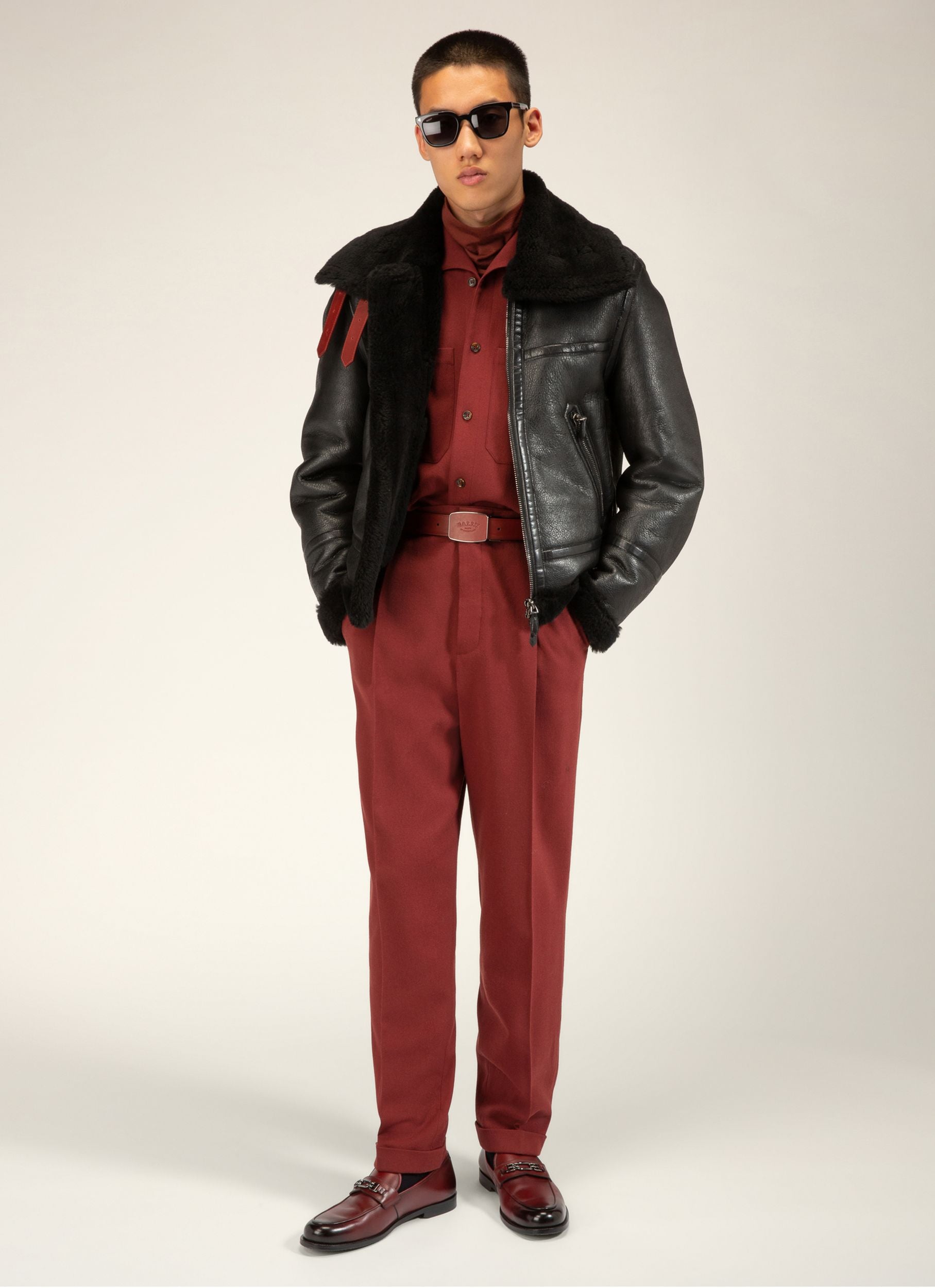 Veste Motard En Shearling Et Cuir Noir - Homme - Bally - 05