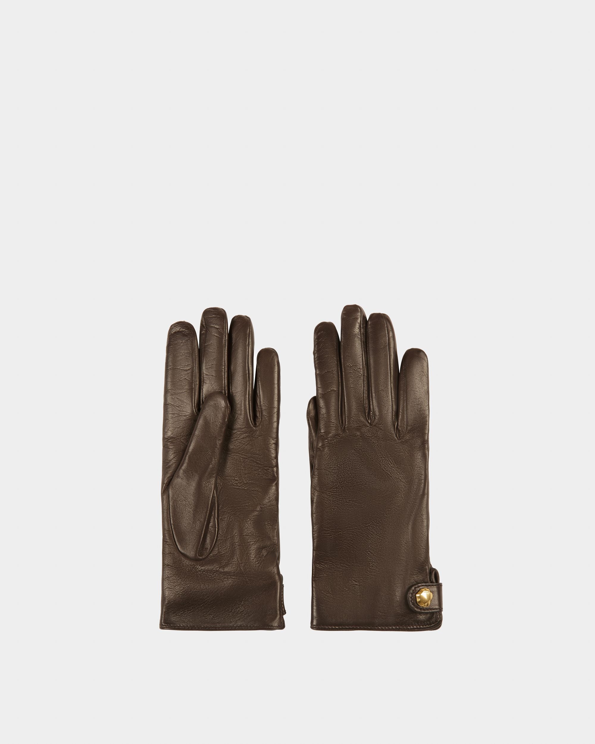 Gants En Cuir Marron Ébène - Femme - Bally - 01