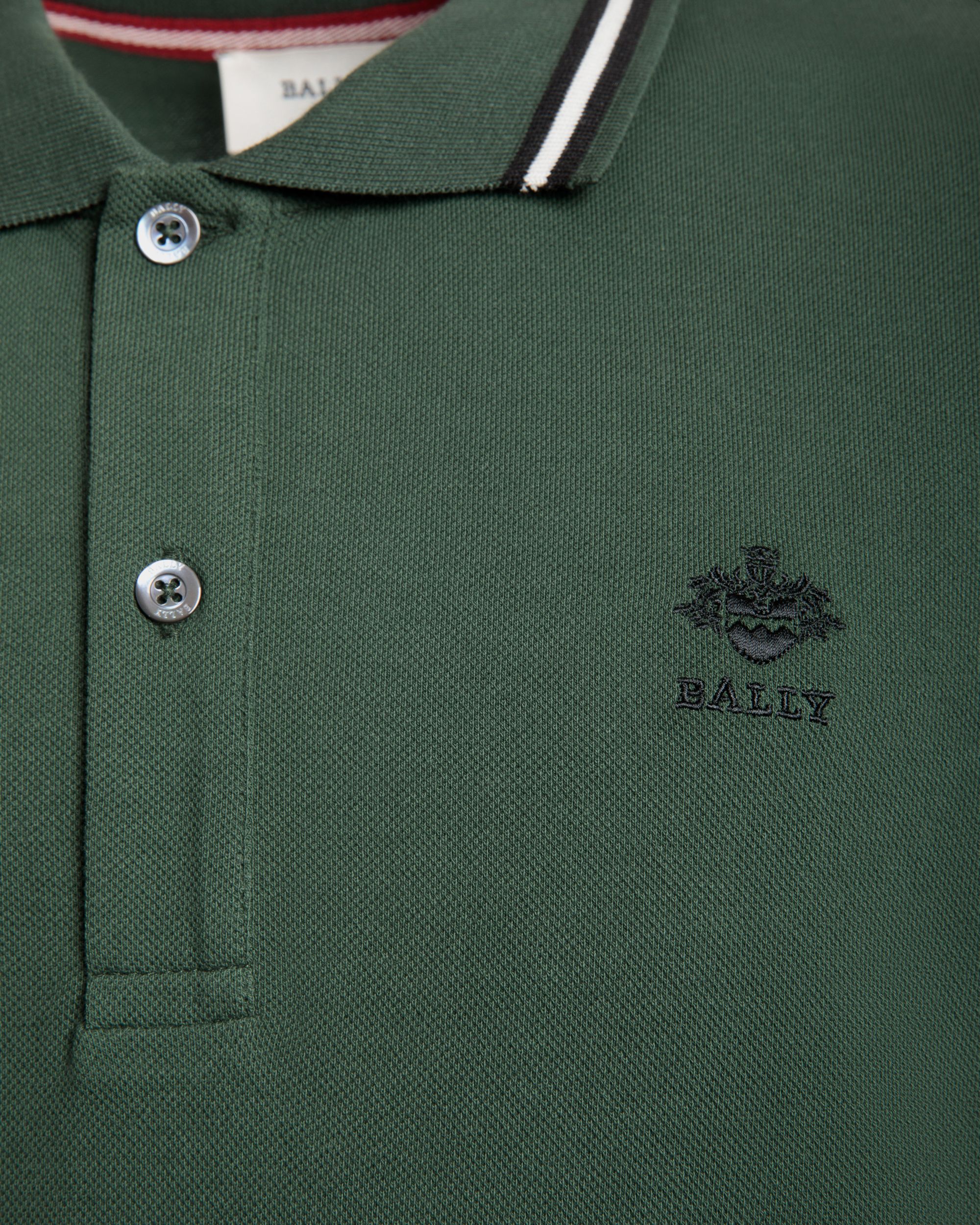 Polo En Maille Piquée De Coton Vert - Homme - Bally - 02