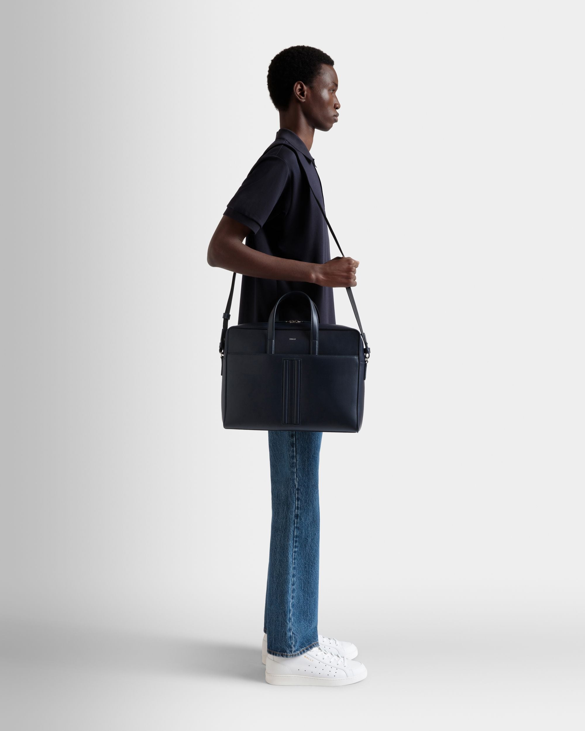Cartable Mythos En Cuir Recyclé Navy Blue - Homme - Bally - 02