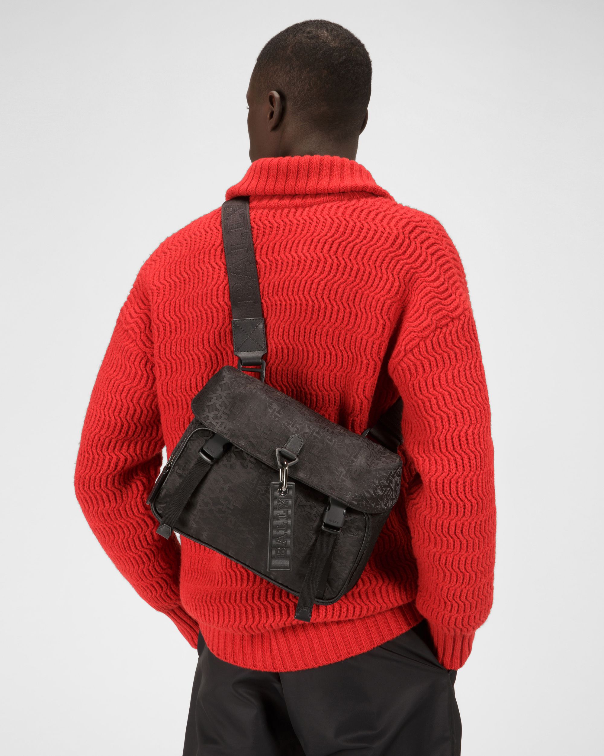Catch Mini Sac Messenger En Nylon Noir Jacuard - Homme - Bally - 01