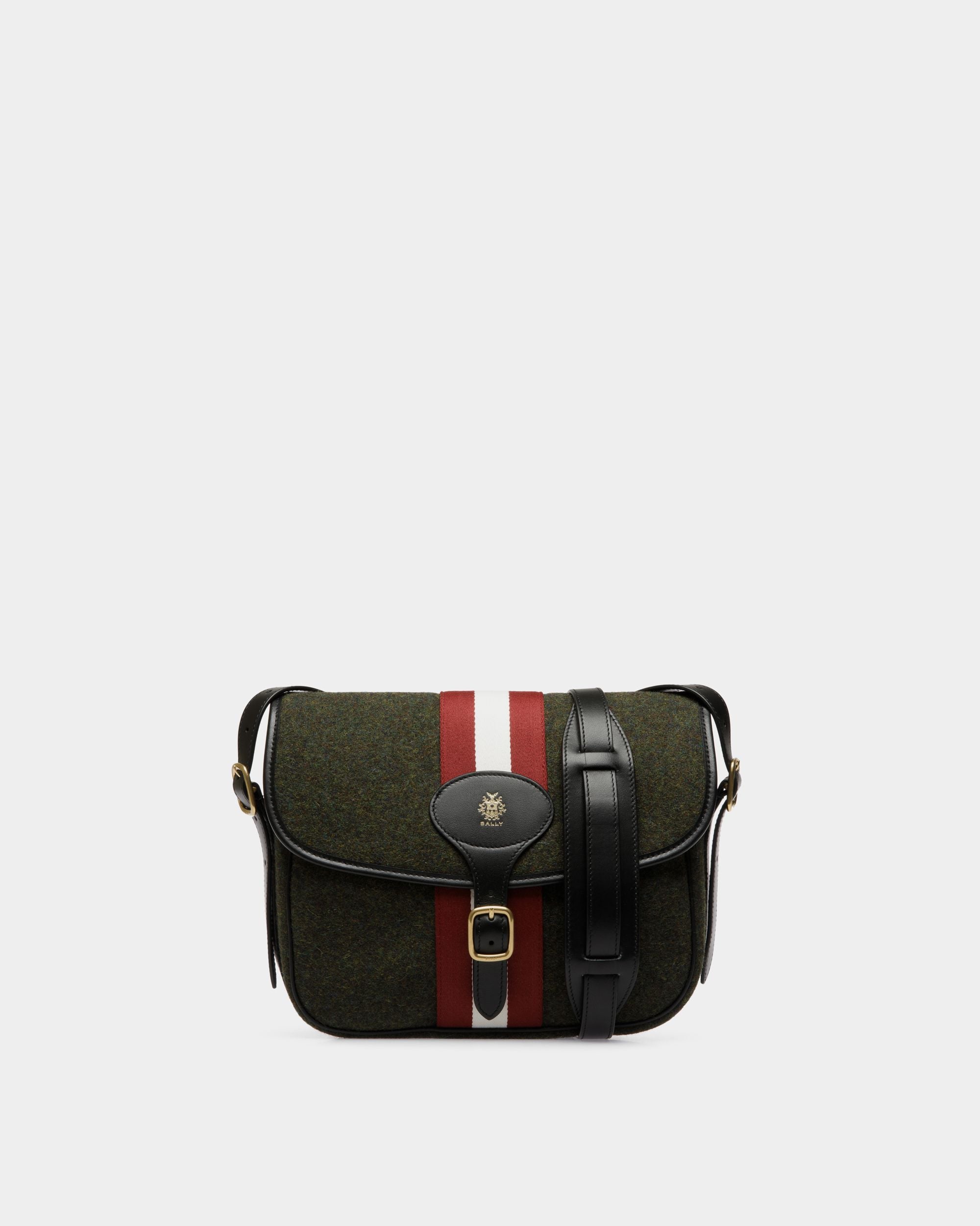 Sac À Bandoulière Beckett En Laine Et Cuir Vert Foncé - Homme - Bally - 01