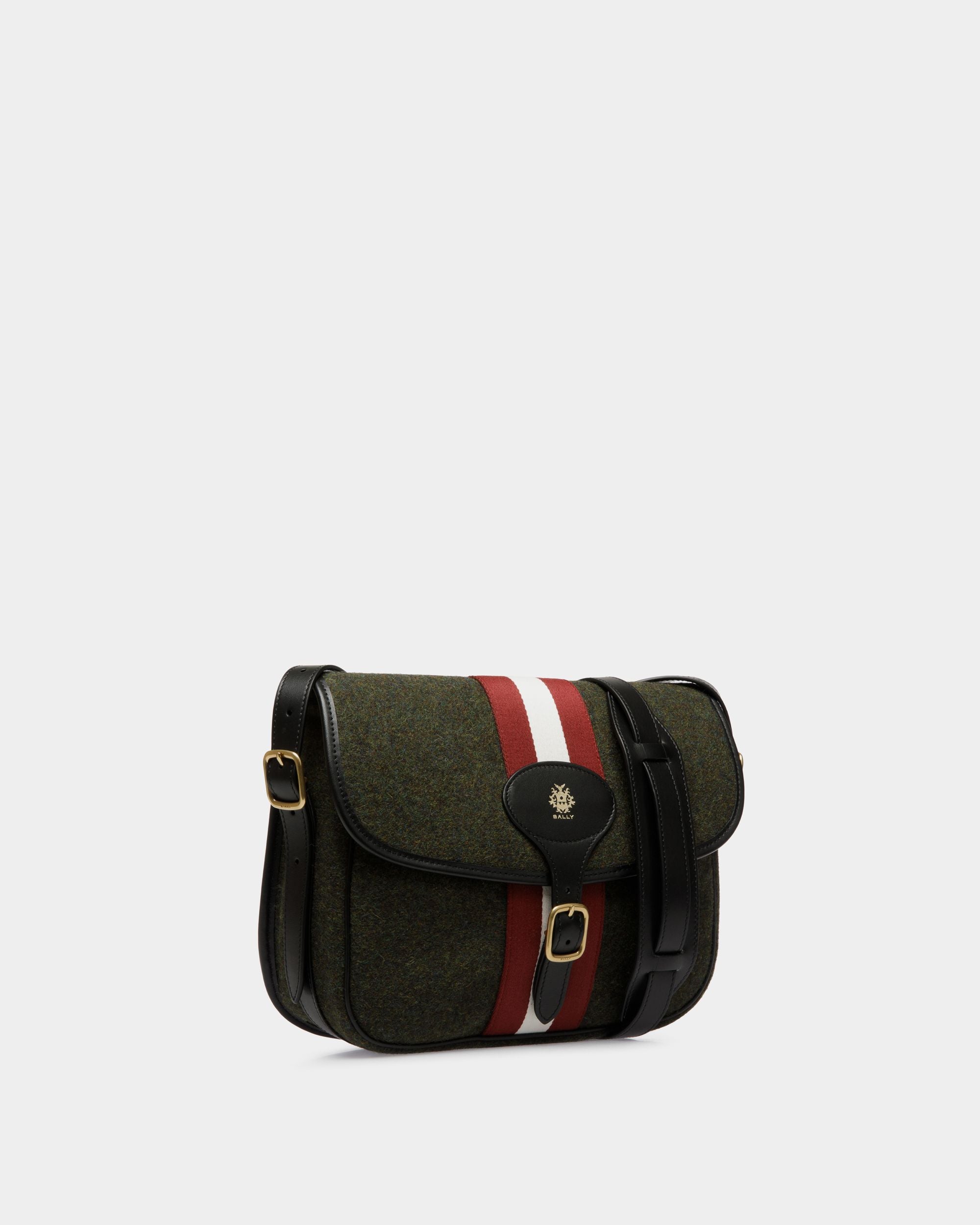 Sac À Bandoulière Beckett En Laine Et Cuir Vert Foncé - Homme - Bally - 04