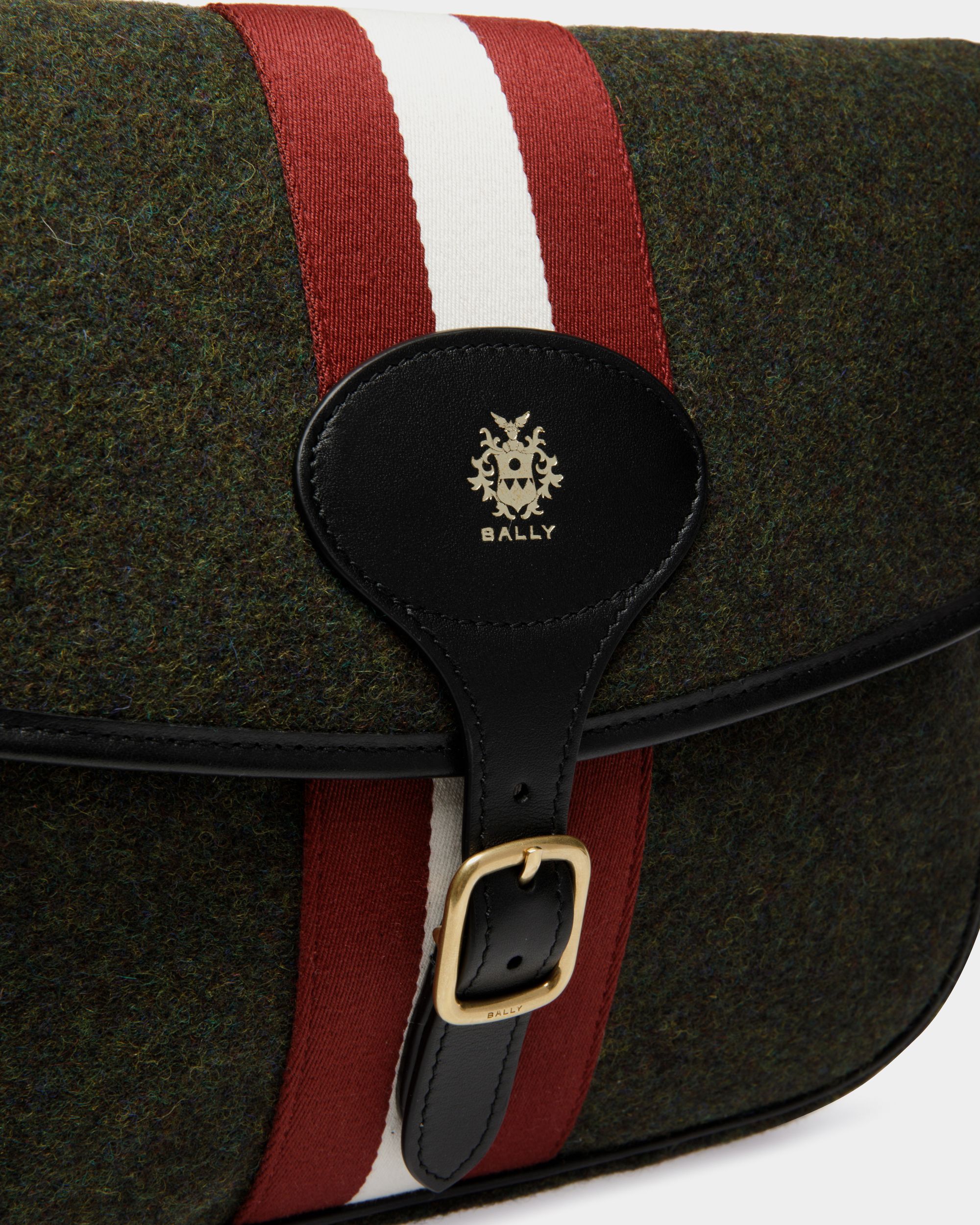 Sac À Bandoulière Beckett En Laine Et Cuir Vert Foncé - Homme - Bally - 05