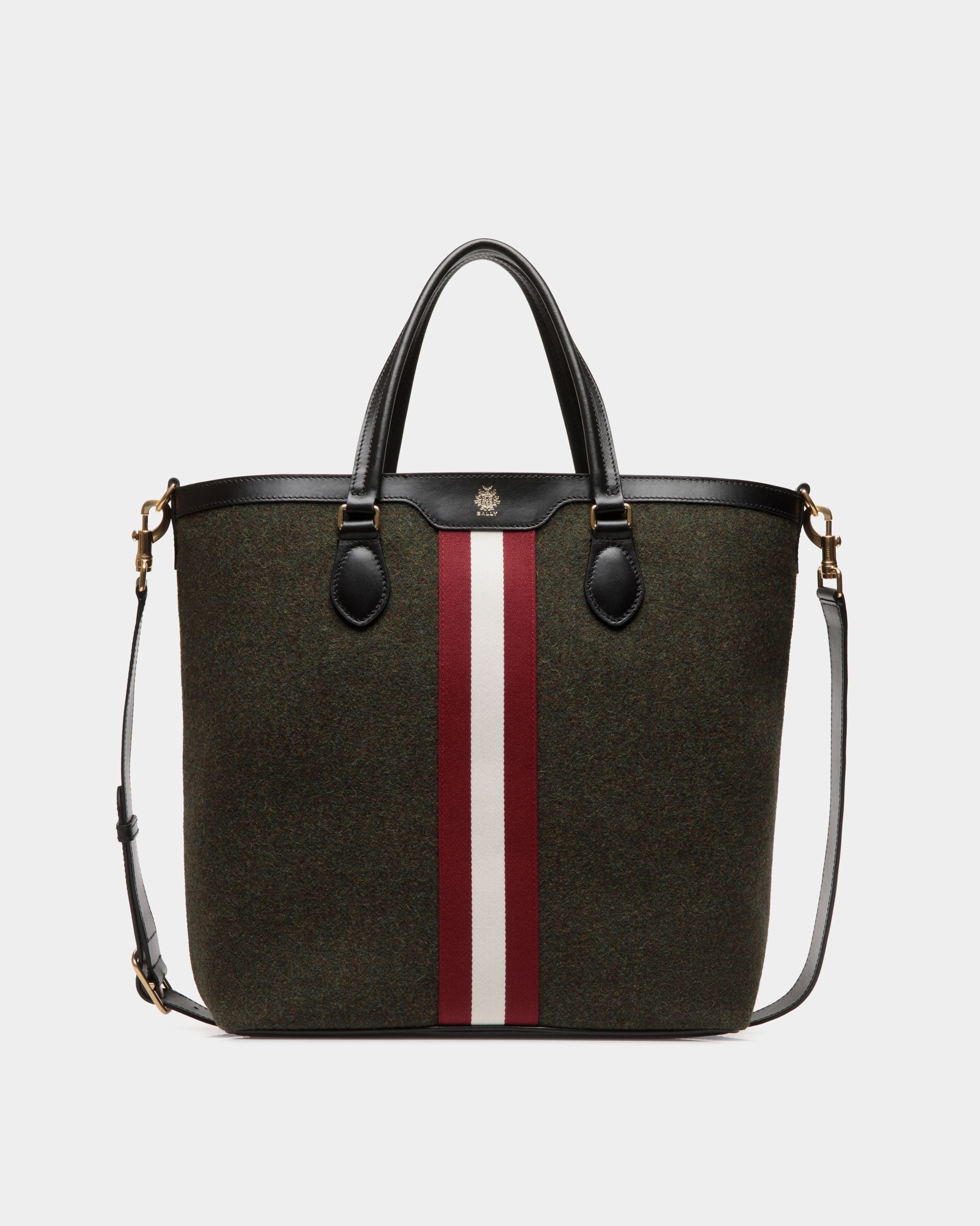 Beckett Tote In Dark Green Wool And Leather - Homme - Bally - 01