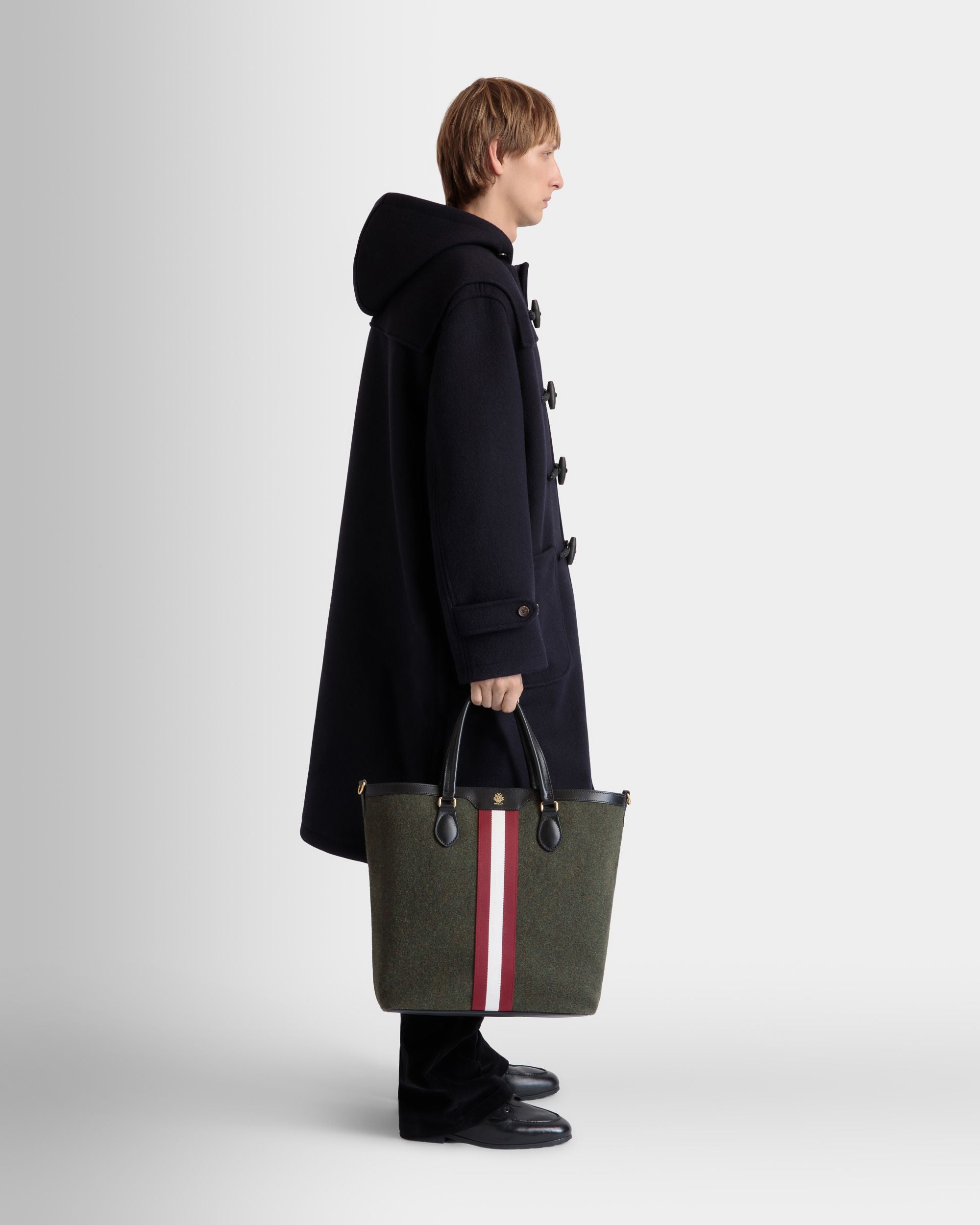 Beckett Tote In Dark Green Wool And Leather - Homme - Bally - 02