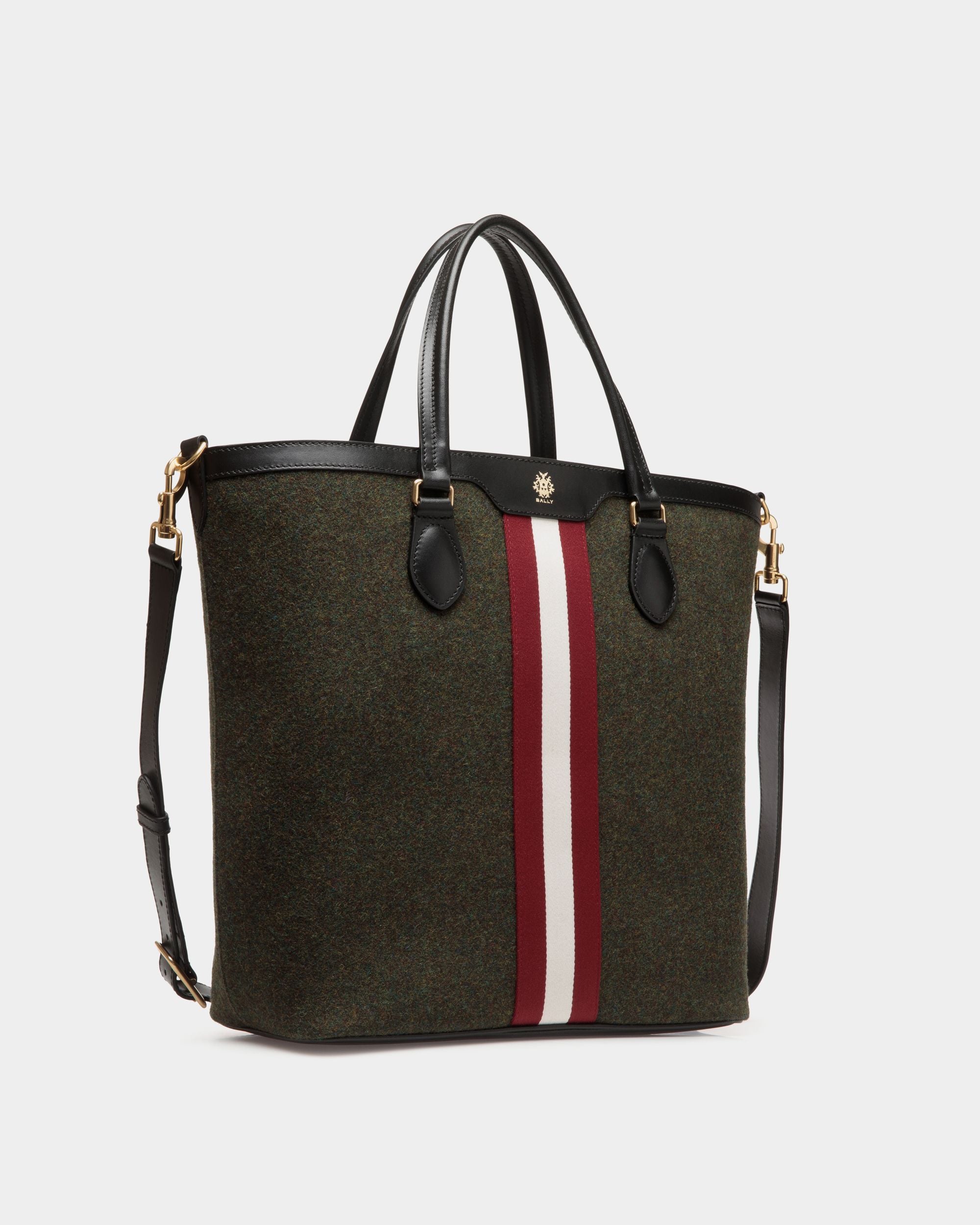 Beckett Tote In Dark Green Wool And Leather - Homme - Bally - 04