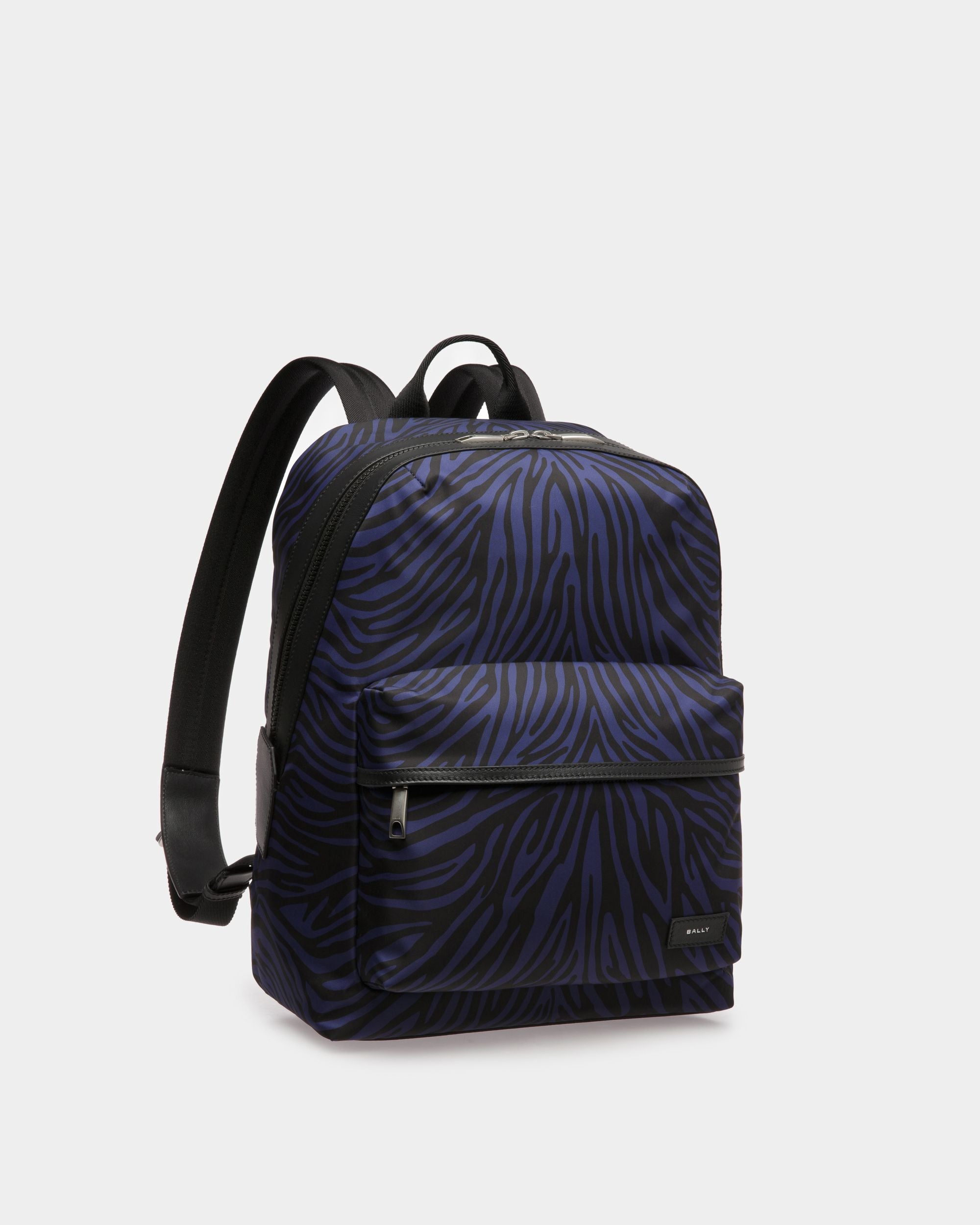 Sac À Dos Zebra Crossing En Tissu Et Nylon Bleu Marine Et Noir - Homme - Bally - 04