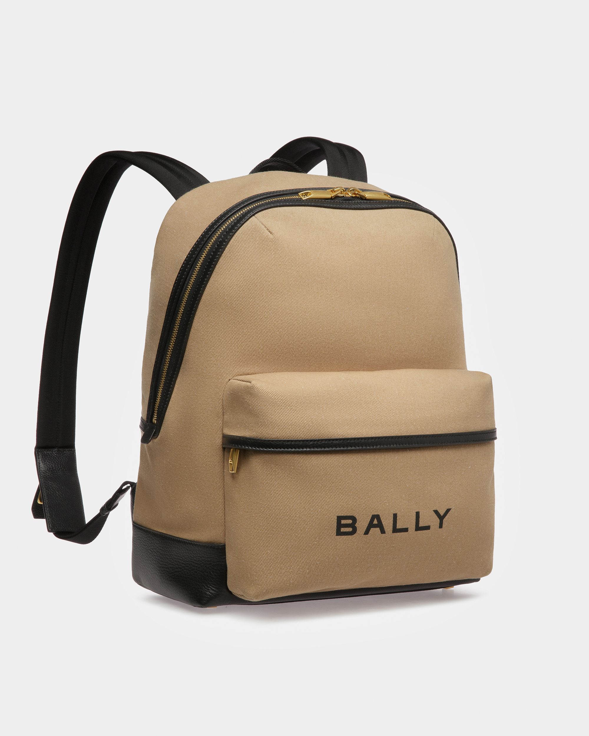 Sac à dos Bar En cuir et tissu désert et noir - Homme - Bally - 04