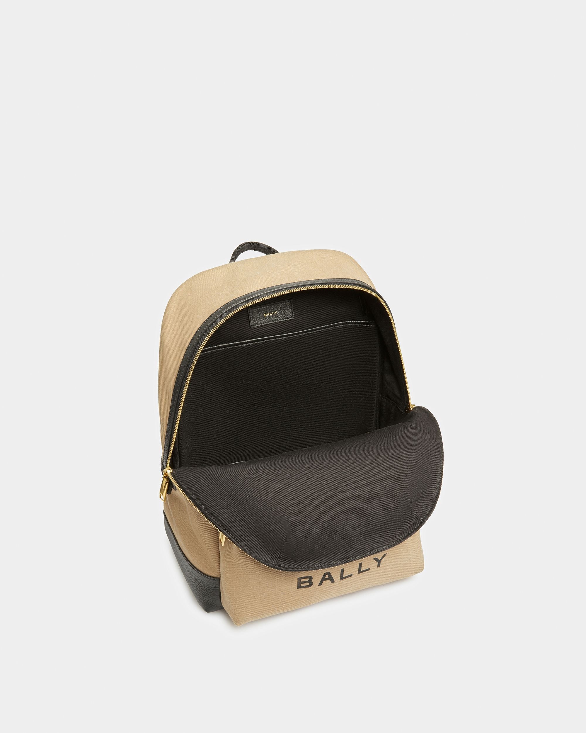 Sac à dos Bar En cuir et tissu désert et noir - Homme - Bally - 05