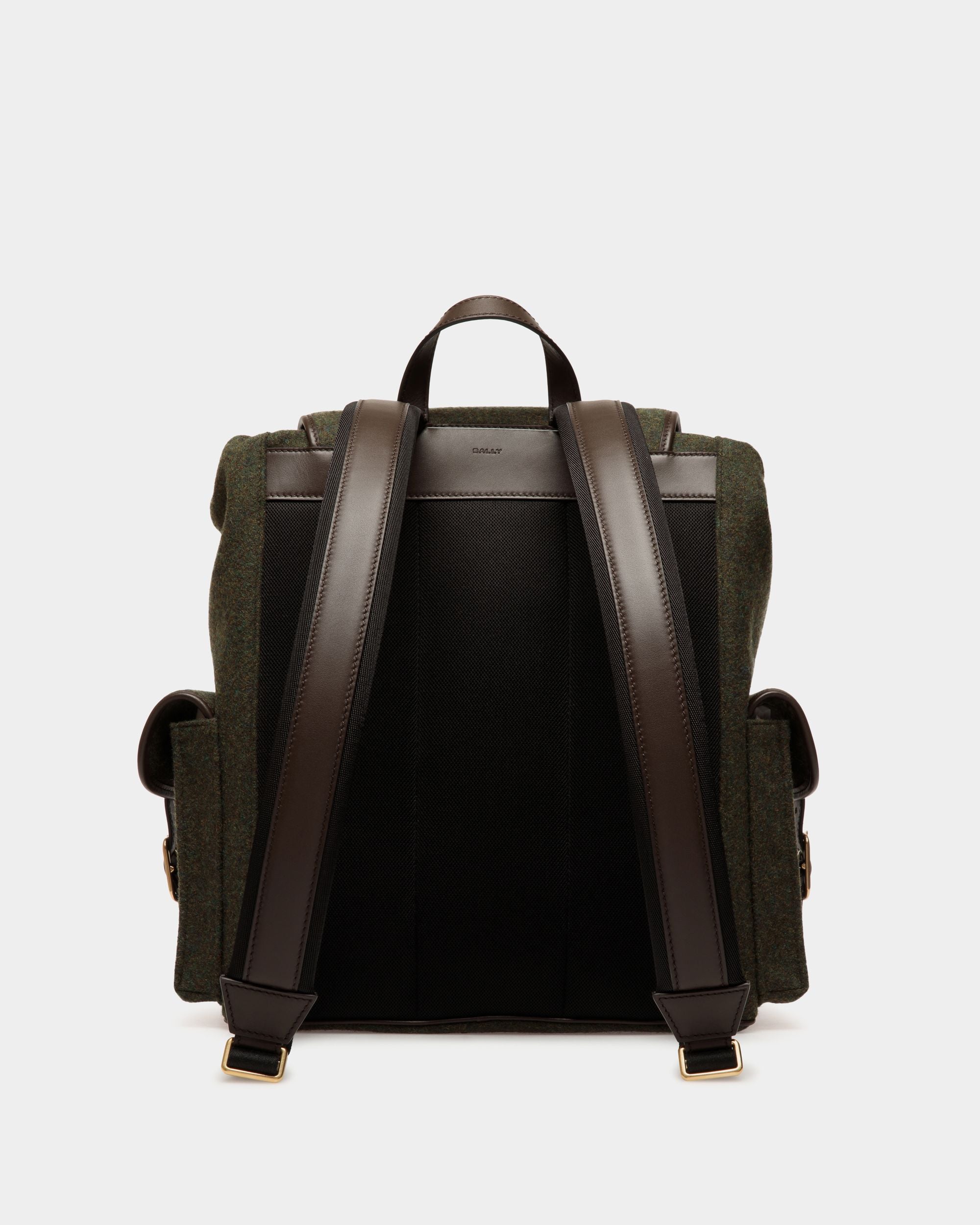 Sac À Dos De La Capsule D’hiver En Laine Vert Foncé Et En Cuir Ebano Orné De Fleurs Des Alpes - Homme - Bally - 02