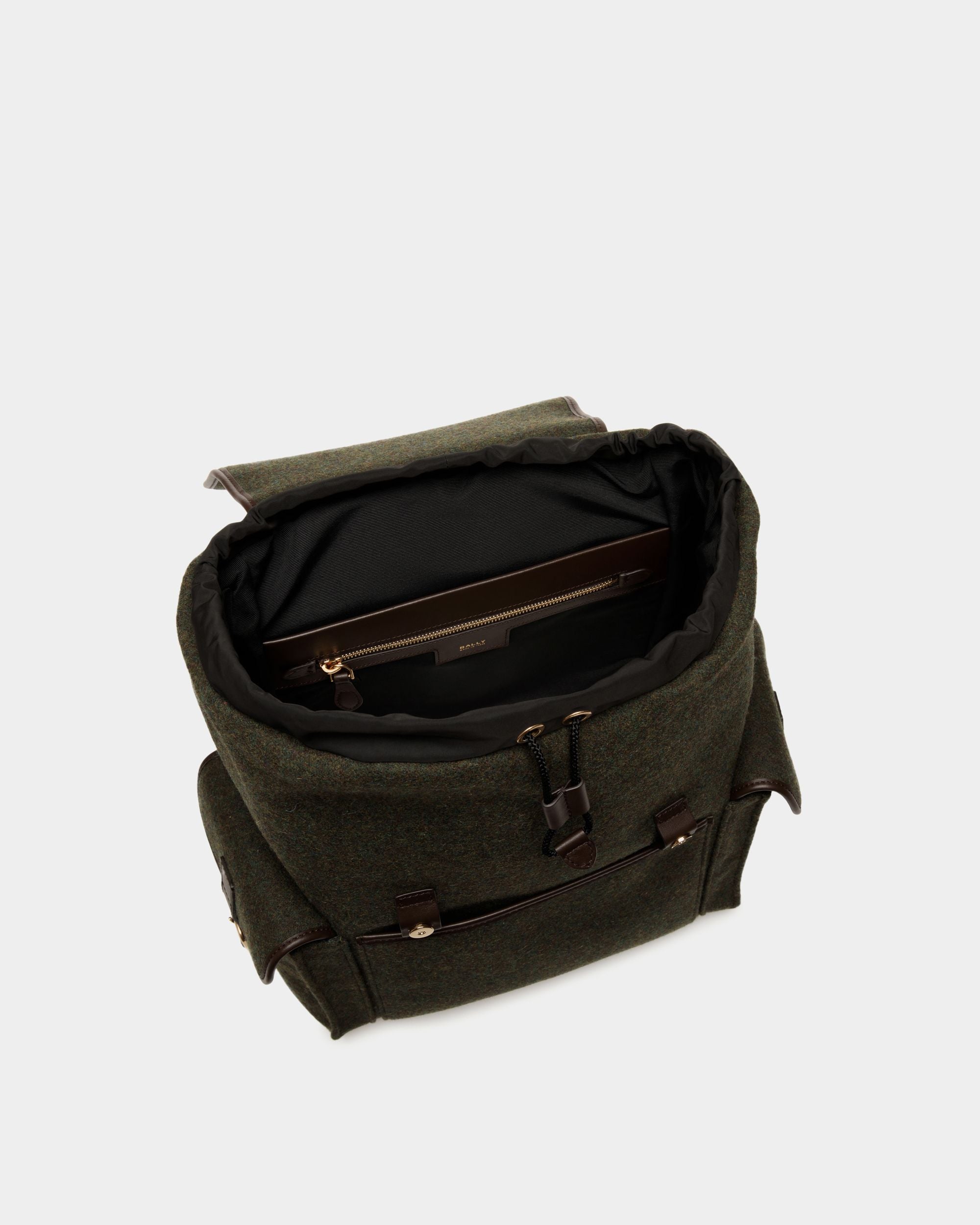 Sac À Dos De La Capsule D’hiver En Laine Vert Foncé Et En Cuir Ebano Orné De Fleurs Des Alpes - Homme - Bally - 04