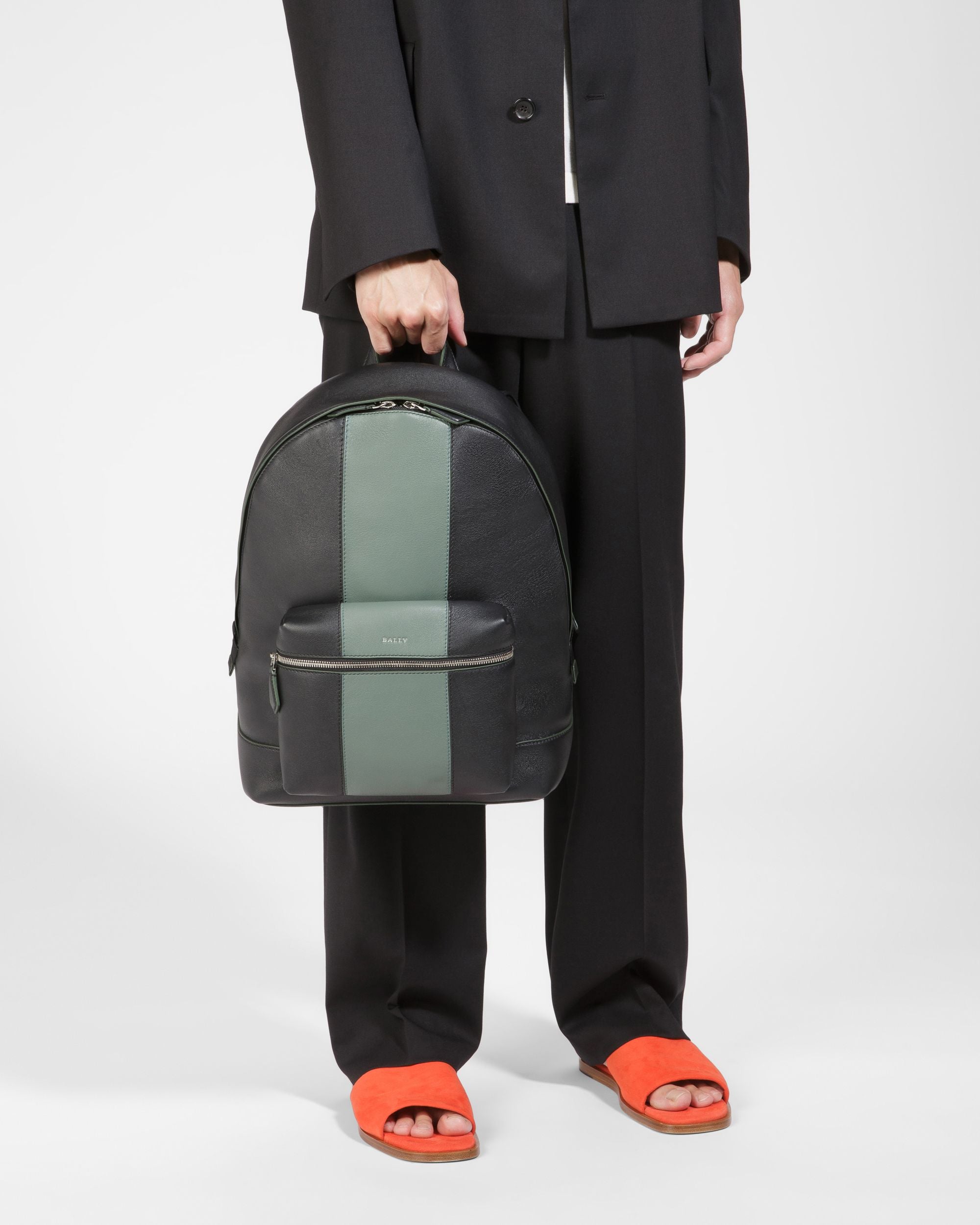 Harper Sac À Dos En Cuir Noir Et Vert - Homme - Bally - 06