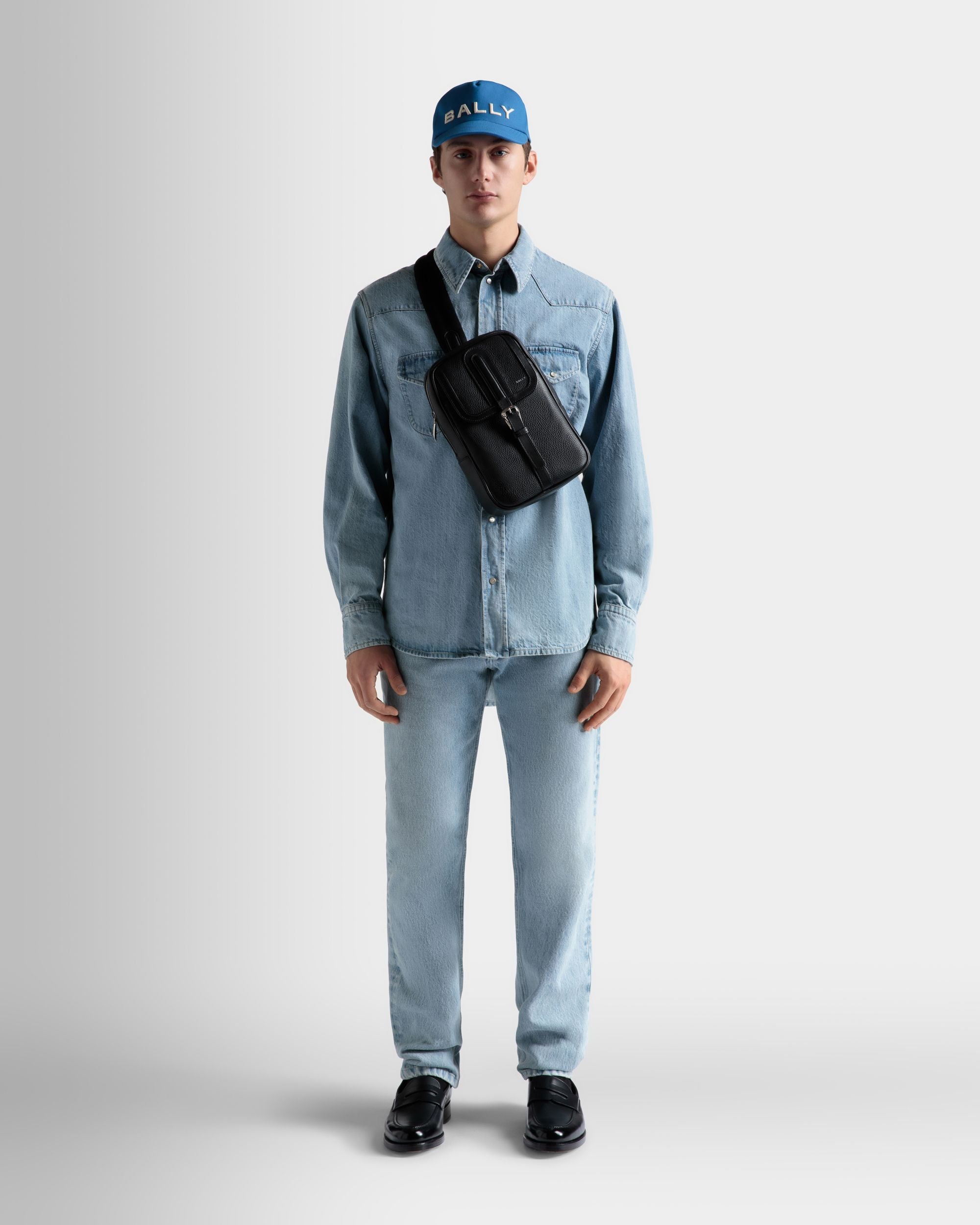 Sacoche À Bandoulière Spin En Cuir Grainé Noir - Homme - Bally - 02