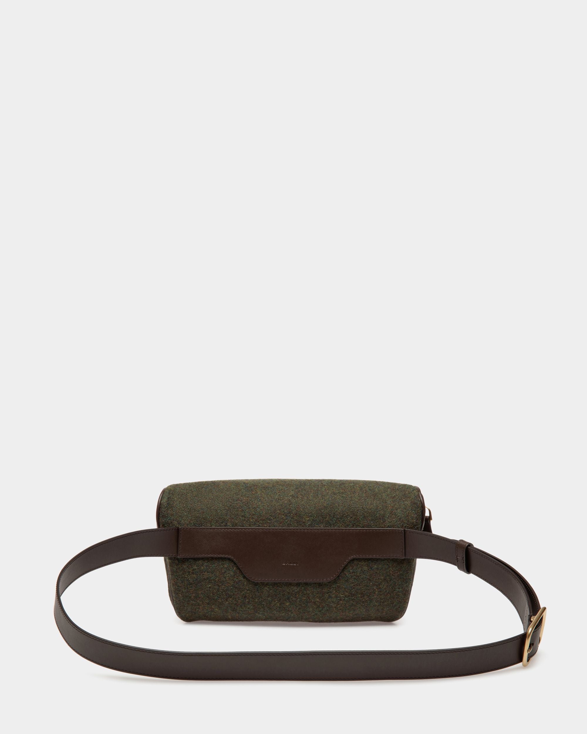 Sac Banane De La Capsule D'hiver En Laine Vert Foncé Et En Cuir Ebano Orné De Fleurs Des Alpes - Homme - Bally - 02