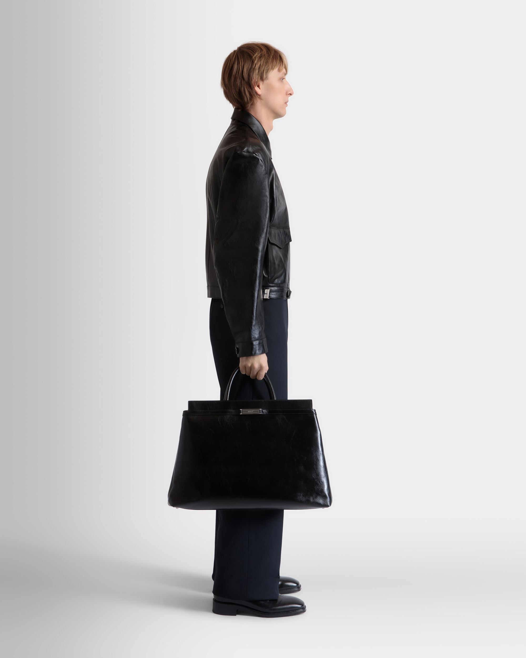 Sac De Week-End Deco En Cuir Noir - Homme - Bally - 02