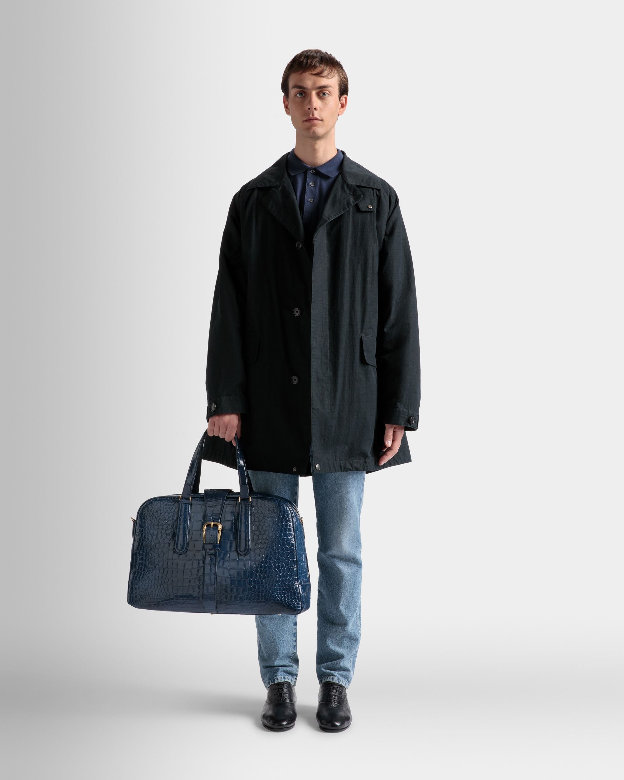 Sac De Week-End Bowling En Cuir Bleu Marine - Homme - Bally - 02